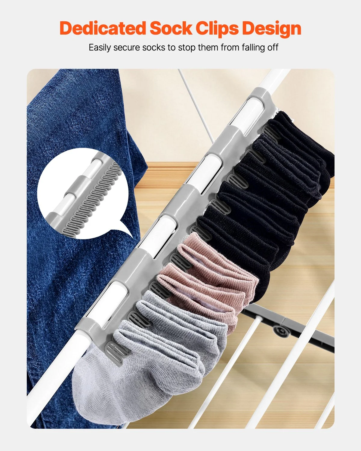 Clothes Drying Rack, 2-Tier Foldable Laundry Dryer Rack with Sock Clips & 21 Drying Rods, Metal Height Adjustable Drying Racks for Outdoor & Indoor, Free-Standing & Space-Saving Hanger, White - Image 5