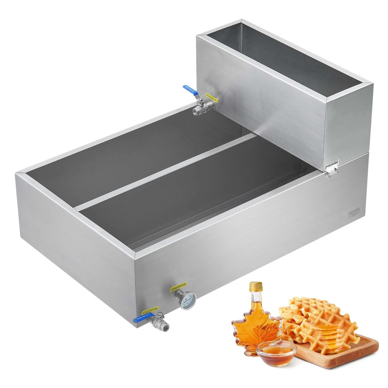 Maple Syrup Evaporator Pan, 35 Gallon, 509 Cups of 8.8oz Maple Syrup, Flat Evaporator Pan with Thermometer, 2 Valves and 3 Heating Methods, Stainless Steel Maple Syrup Pan for Home, Outdoor