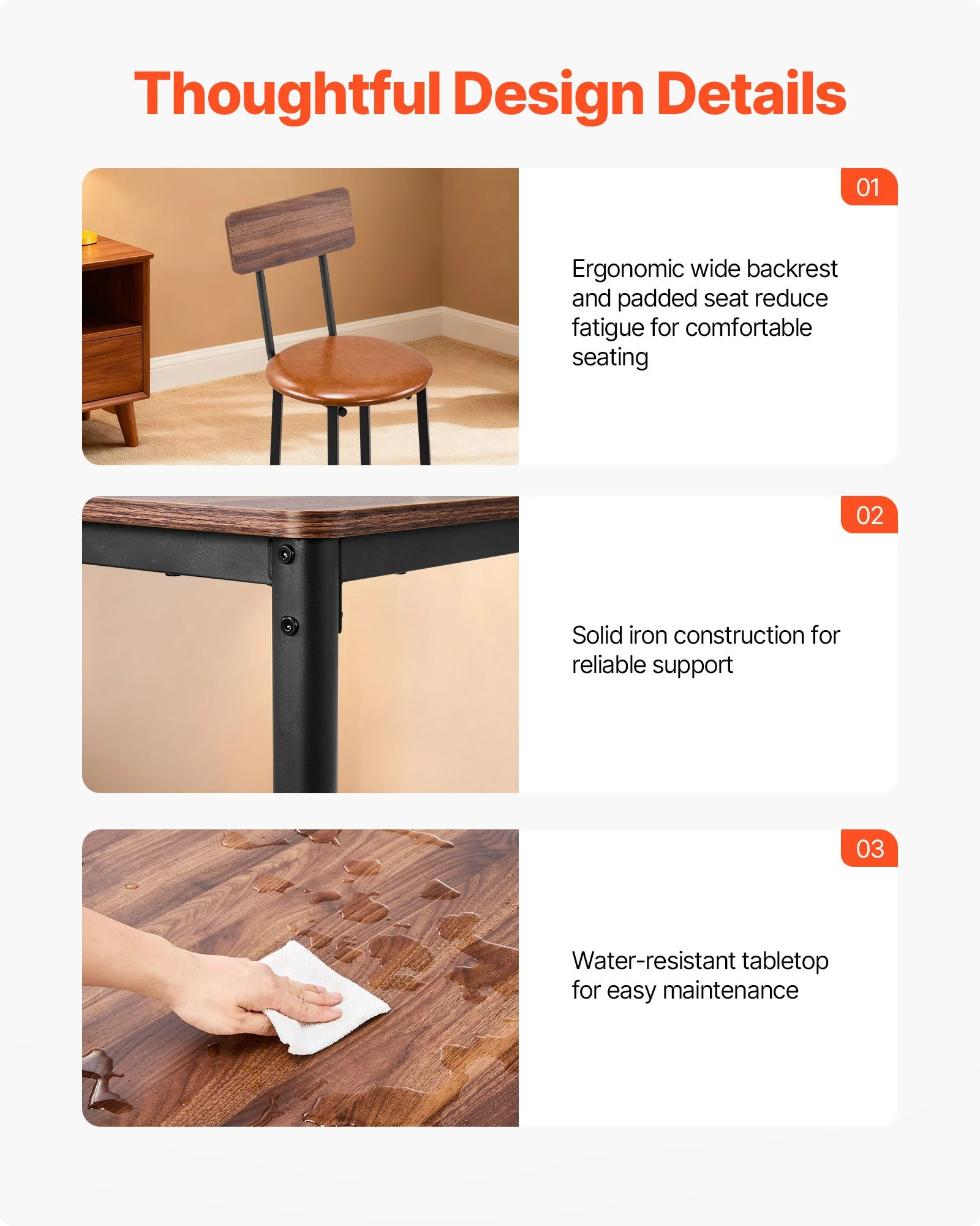 Bar Table, 5PCS 35″ Bars Tables Set, Bar Tables and Chair Set with Rounded Edge Design, Square Pub Table with Four Stools for Living Room, Dining Room, Kitchen, Walnut Color, Black - Image 7