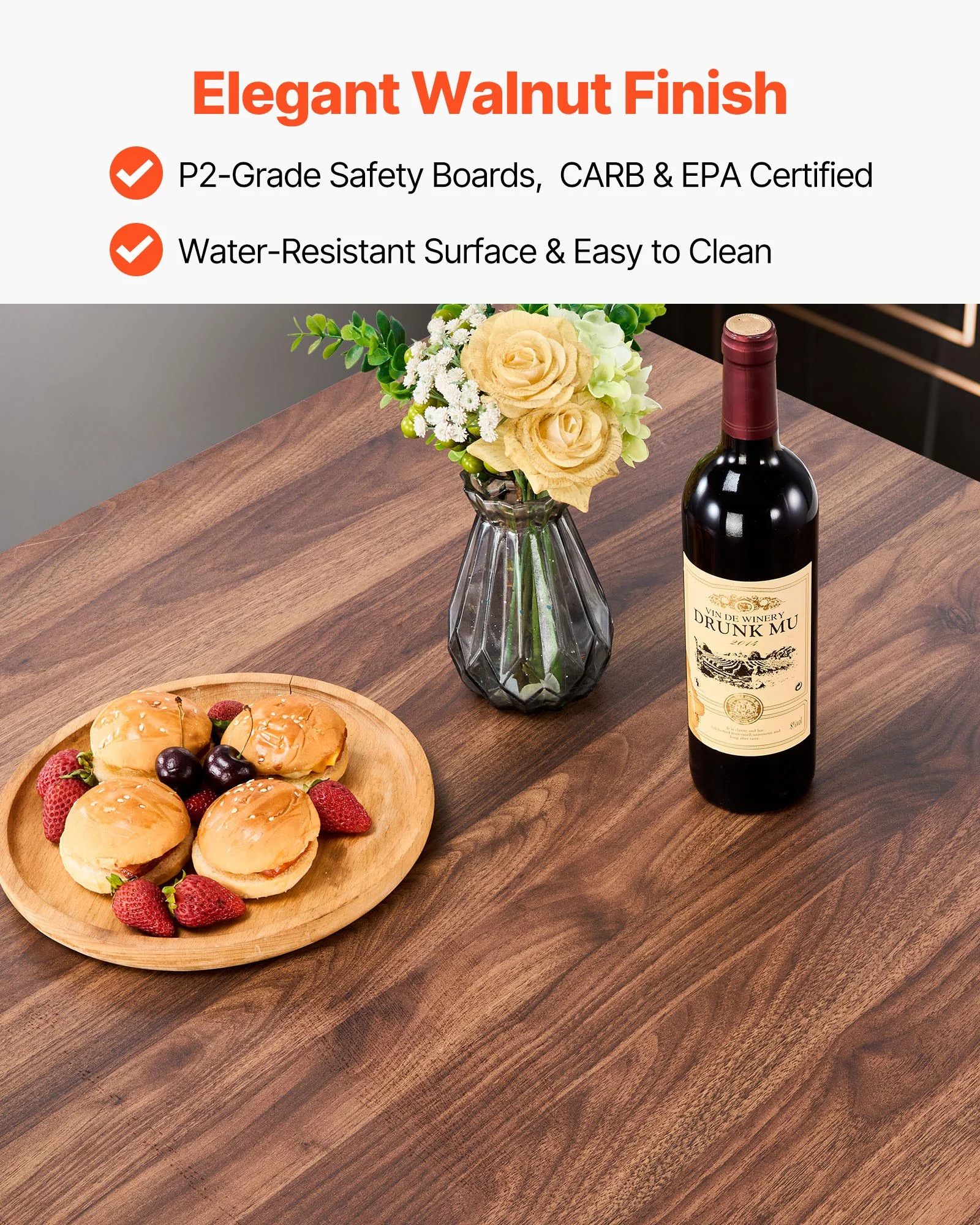 Bar Table, 5PCS 35″ Bars Tables Set, Bar Tables and Chair Set with Rounded Edge Design, Square Pub Table with Four Stools for Living Room, Dining Room, Kitchen, Walnut Color, Black - Image 4