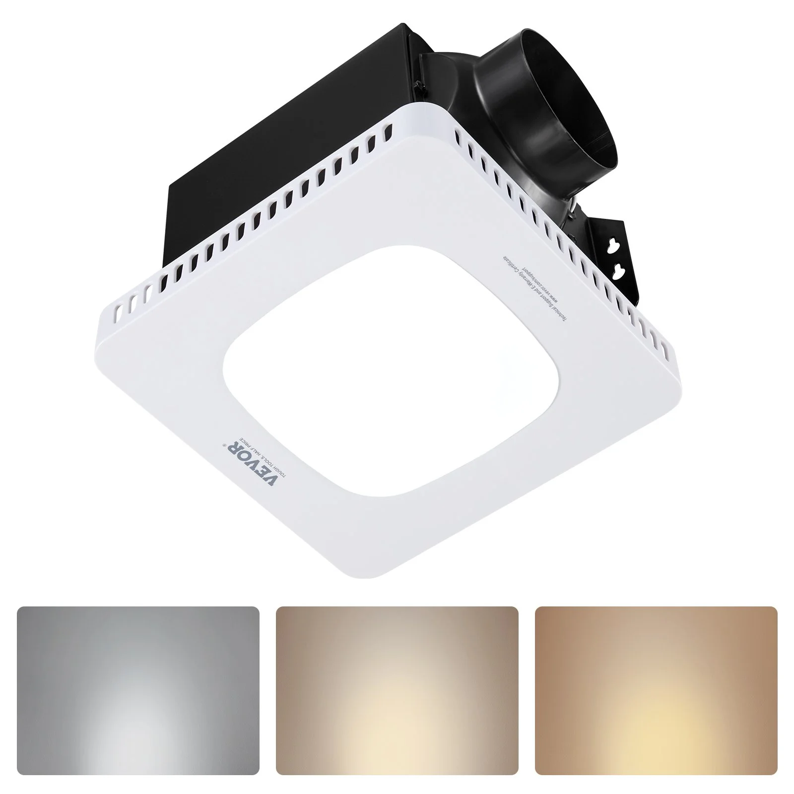 Bathroom Exhaust Fan with LED Light, 130 CFM Bathroom Vent Three Gear Color Temp, 1.5 Sones Low-Noise, Premium AC Motor Ceiling Fan for Laundry Room, Storage Room, Home Ventilation, White