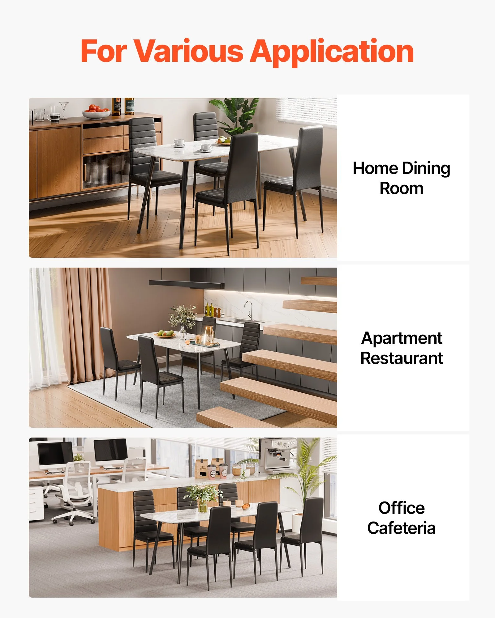 Modern Dining Room Accent Chairs Set of 4, Upholstered Leather Side Chair for Dining Tables, Space-Saving Kitchen Table Chair with Thick Cushions and Metal Legs, Black - Image 12
