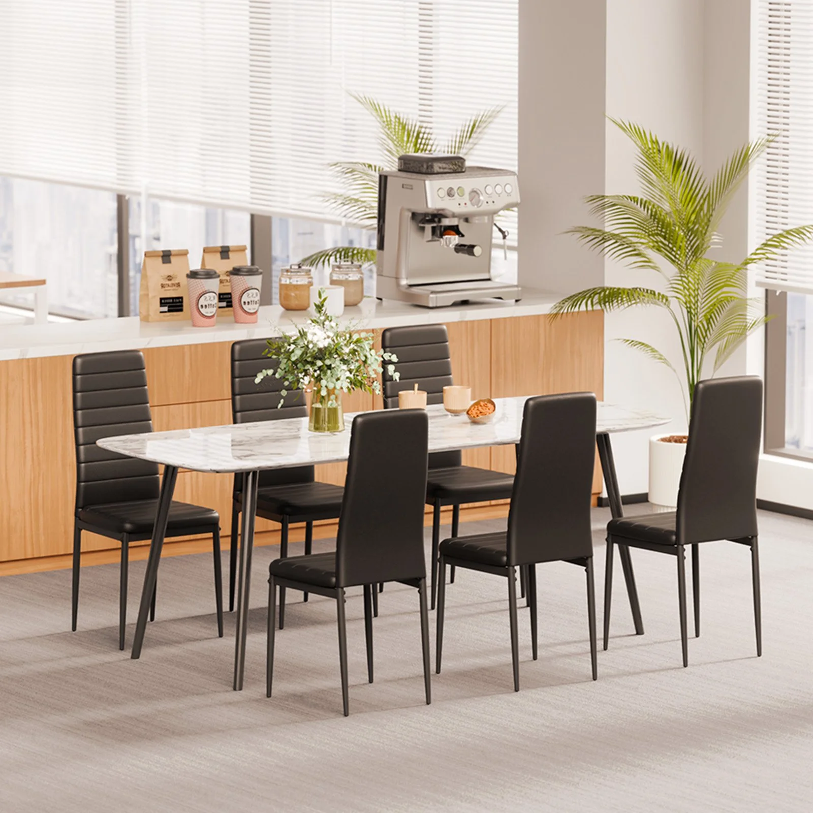 Modern Dining Room Accent Chairs Set of 4, Upholstered Leather Side Chair for Dining Tables, Space-Saving Kitchen Table Chair with Thick Cushions and Metal Legs, Black - Image 3