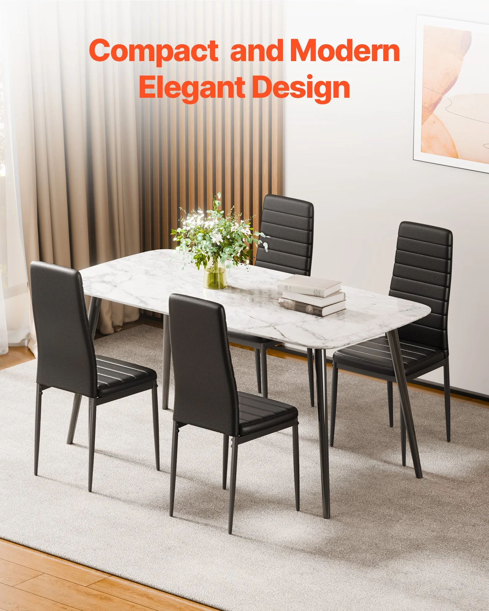 Modern Dining Room Accent Chairs Set of 4, Upholstered Leather Side Chair for Dining Tables, Space-Saving Kitchen Table Chair with Thick Cushions and Metal Legs, Black - Image 11