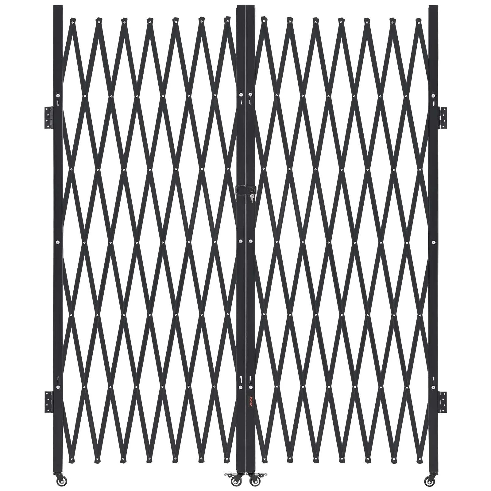 Double Folding Security Gate, Lockable Scissor Gate with 360° Swivel Casters, Outdoor Barricade Steel Retractable Gates, for Entry Security, Garage, Warehouse & Pool, 145.67 x 86.81 in (W x H)