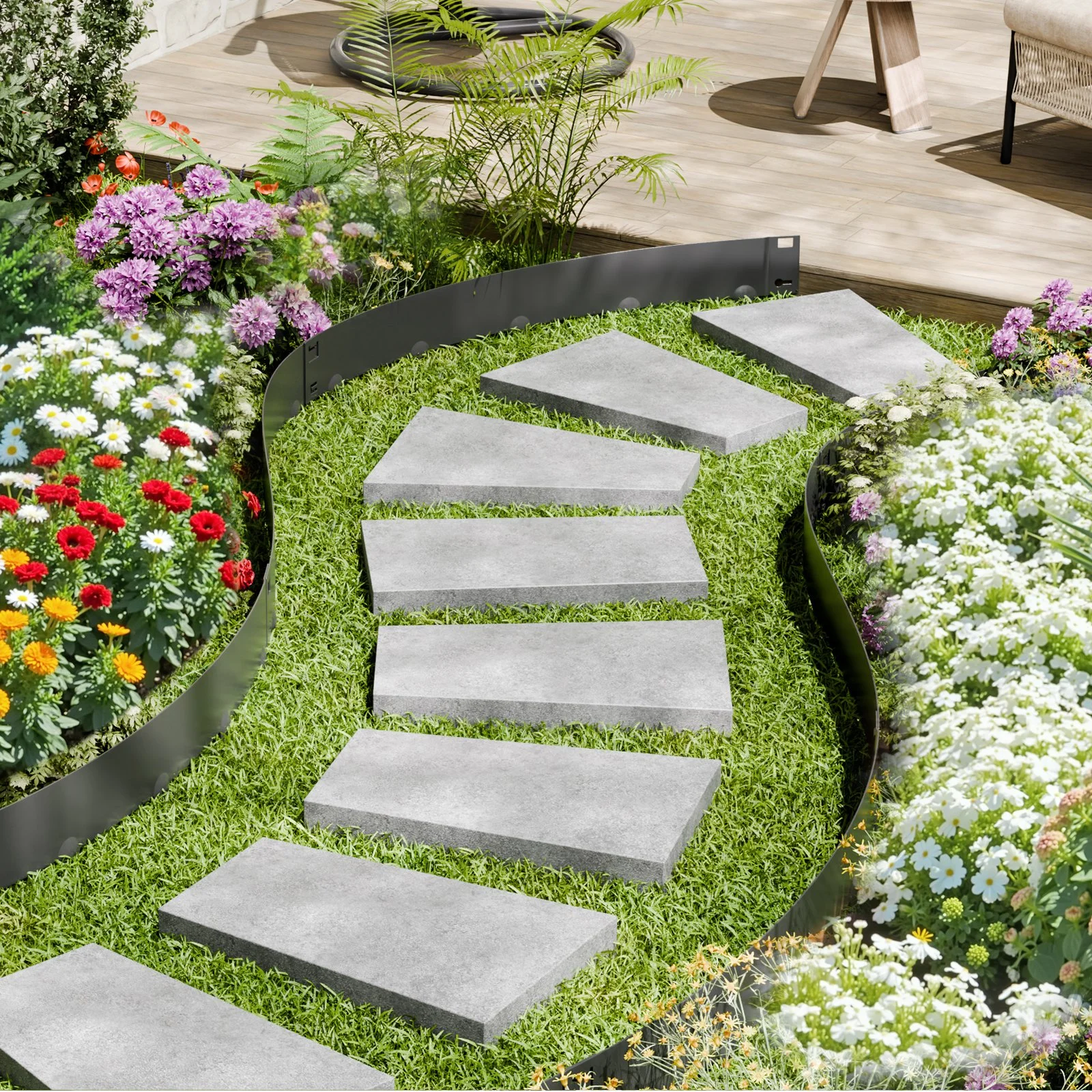 Steel Landscape Edging, 5 Packs 39 x 5 in Rust-Resistant Metal Landscape Edging, Bendable Garden Edging Border, Heavy Duty Lawn Edging, Easy-to-Install, Flower Bed Yard Pathway Divider Black - Image 8
