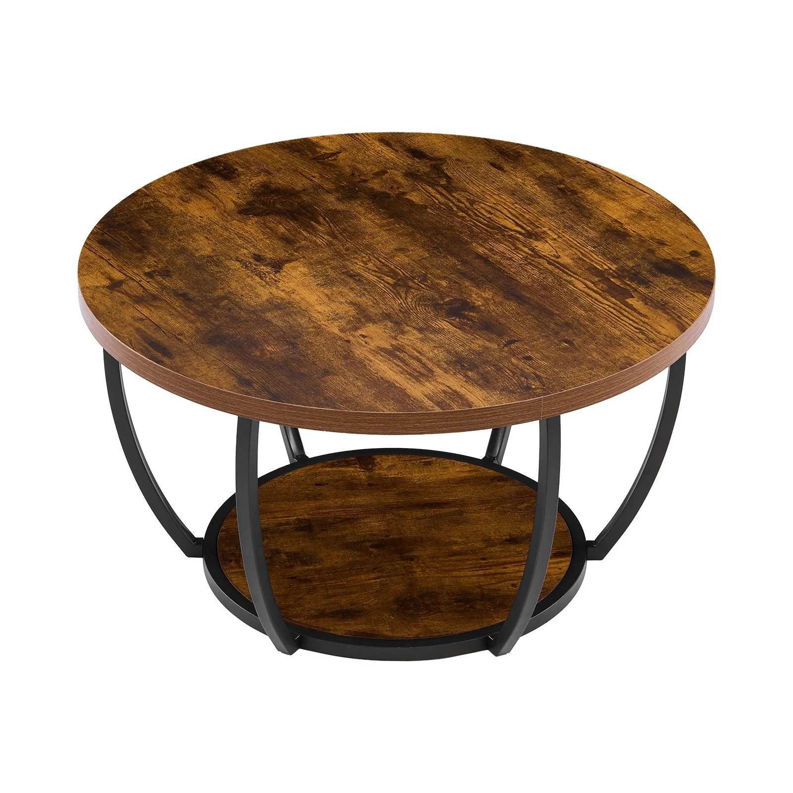 Coffee Table, Modern Round Coffee Table, 2 Tiers Wooden Circle Center Desk with Open Storage, Minimalist Sturdy Metal Frame Accent End Desk for Living Room, Office, Easy Assembly, Rustic Brown - Image 5