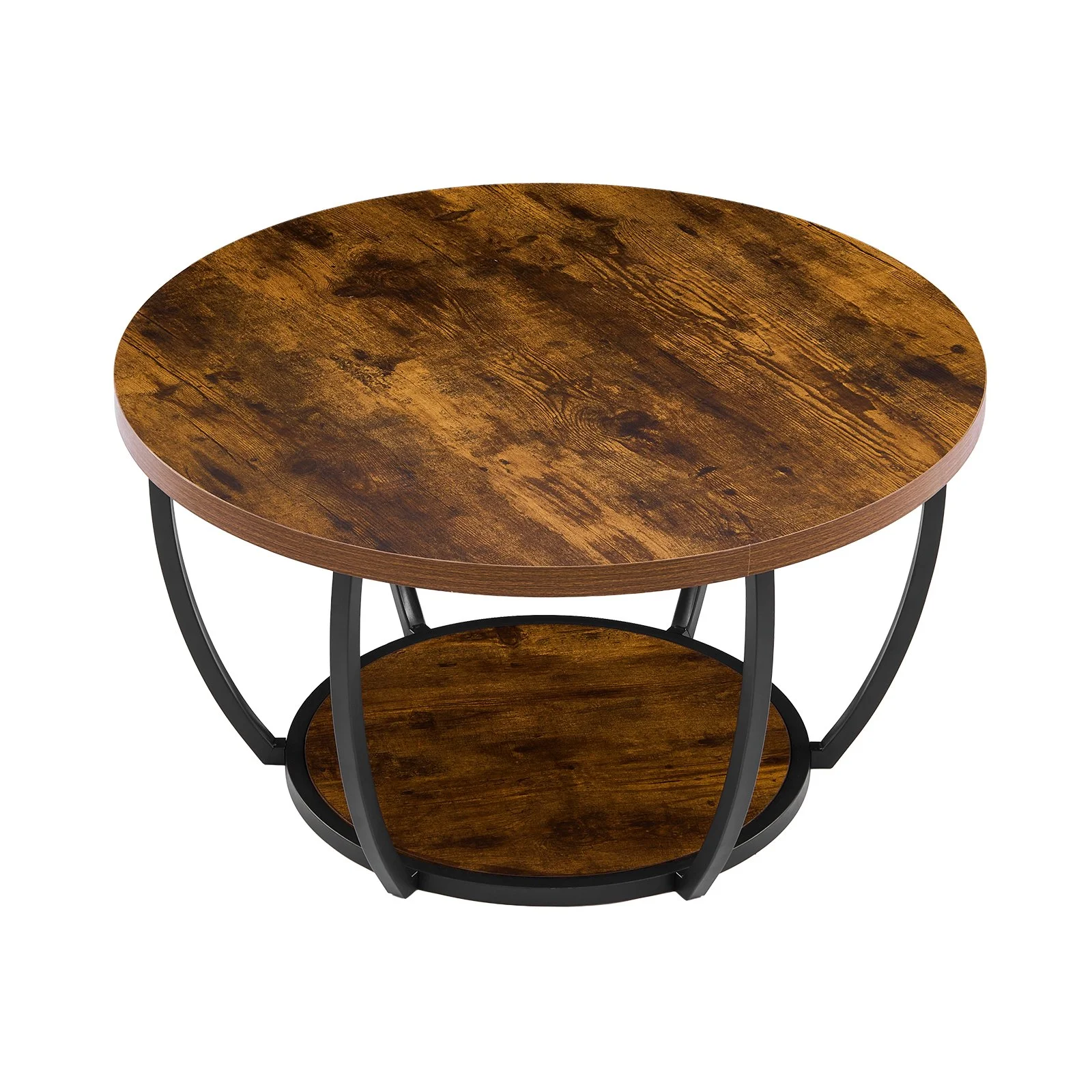 Coffee Table, Modern Round Coffee Table, 2 Tiers Wooden Circle Center Desk with Open Storage, Minimalist Sturdy Metal Frame Accent End Desk for Living Room, Office, Easy Assembly, Rustic Brown - Image 12