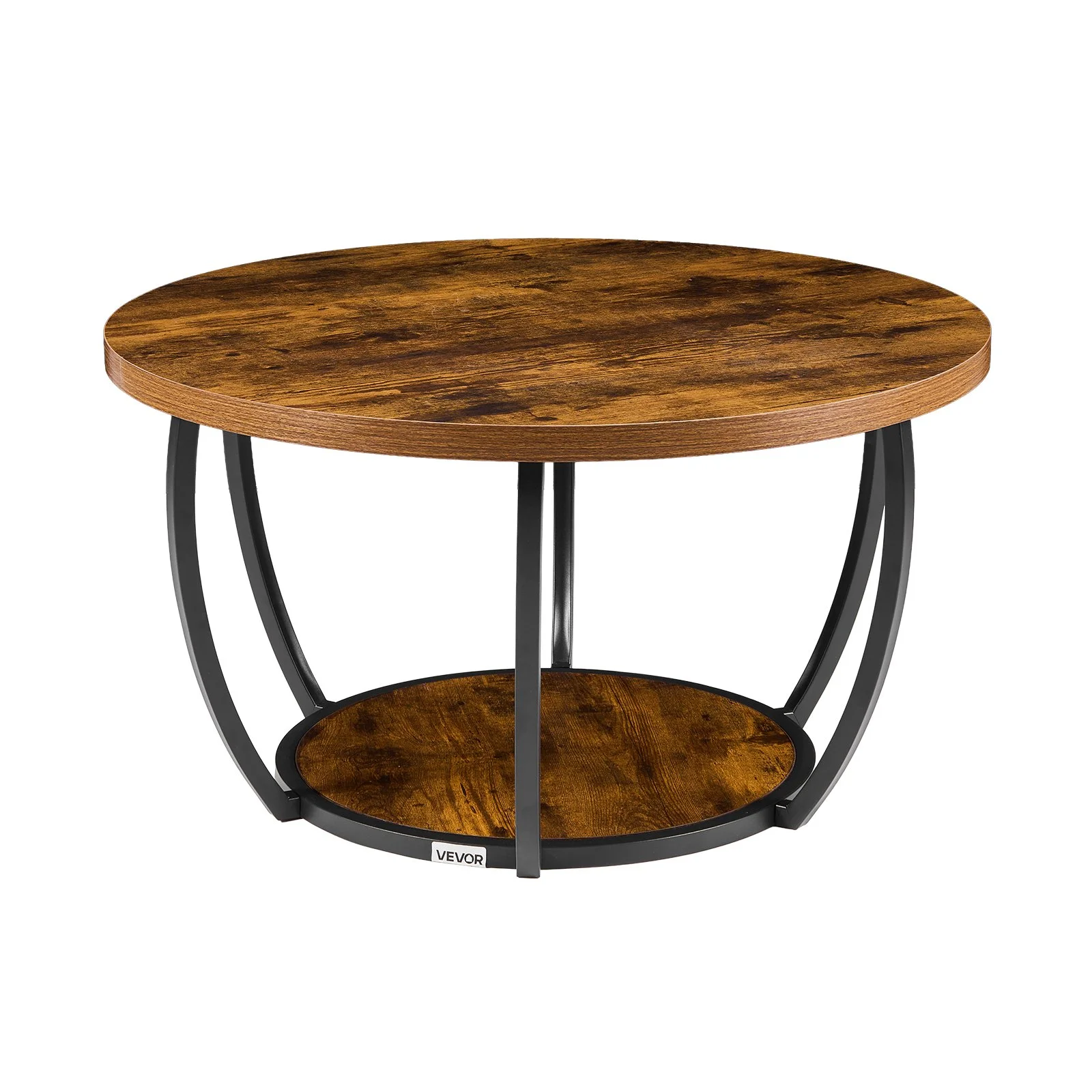 Coffee Table, Modern Round Coffee Table, 2 Tiers Wooden Circle Center Desk with Open Storage, Minimalist Sturdy Metal Frame Accent End Desk for Living Room, Office, Easy Assembly, Rustic Brown - Image 4