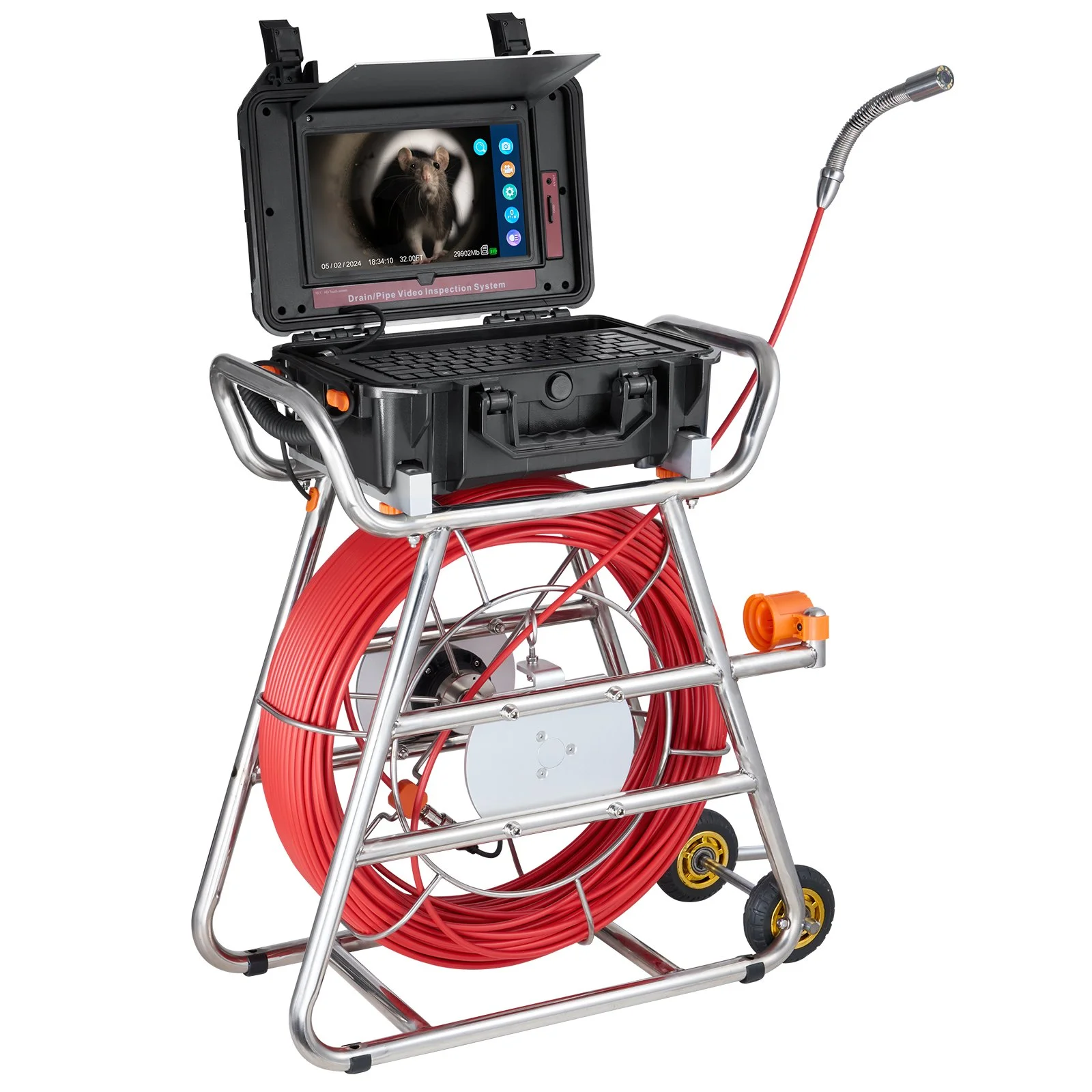 Sewer Camera, 328 ft/100m, Self-Leveling Drain Camera with 10.1" Touchscreen, 512Hz Transmitter & Distance Counter, IP67 Snake Plumbing Camera with Lights-12 LED, 32GB Card for Duct Pipe - Image 9