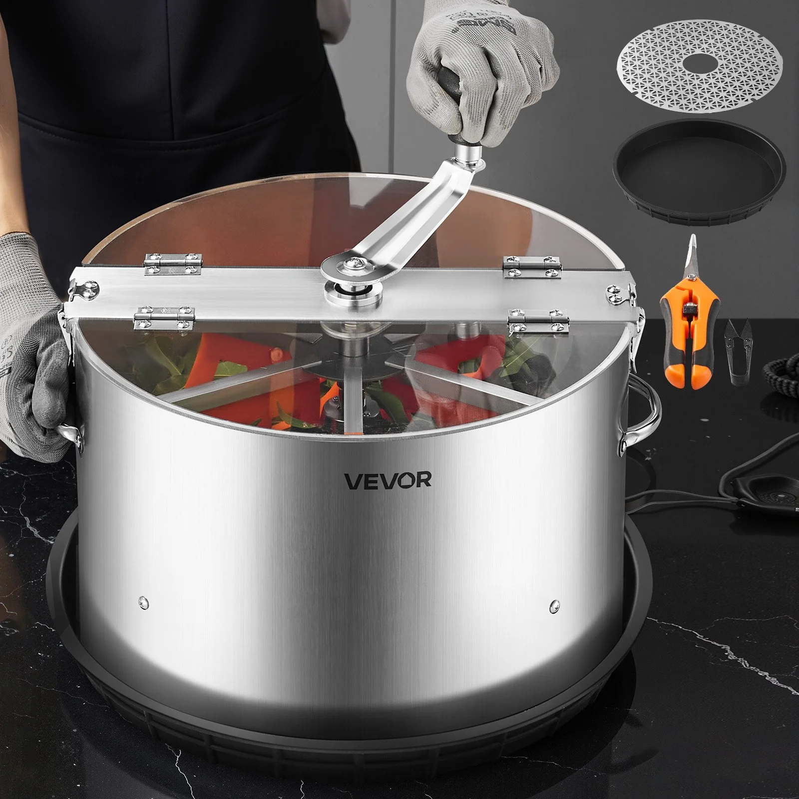 Manual Bud Leaf Trimmer, 16 in Reaper Bowl Bud Trimmer with Stainless Steel Blades, Visual Cutting, Wet & Dry Hydroponic Cutting Machine with Tray, Twisted Spin Cut for Plant Buds Flowers