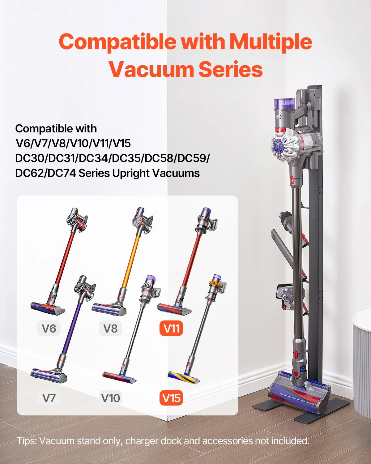Vacuum Stand, Compatible With Dyson V6 V7 V8 V10 V11 V15, Stable Vacuum Stand Holder with 6 Hooks for Dyson DC30 DC31 DC34 DC35 DC58 DC59 DC62 D74 Cordless Upright Vacuum Cleaners & Accessories