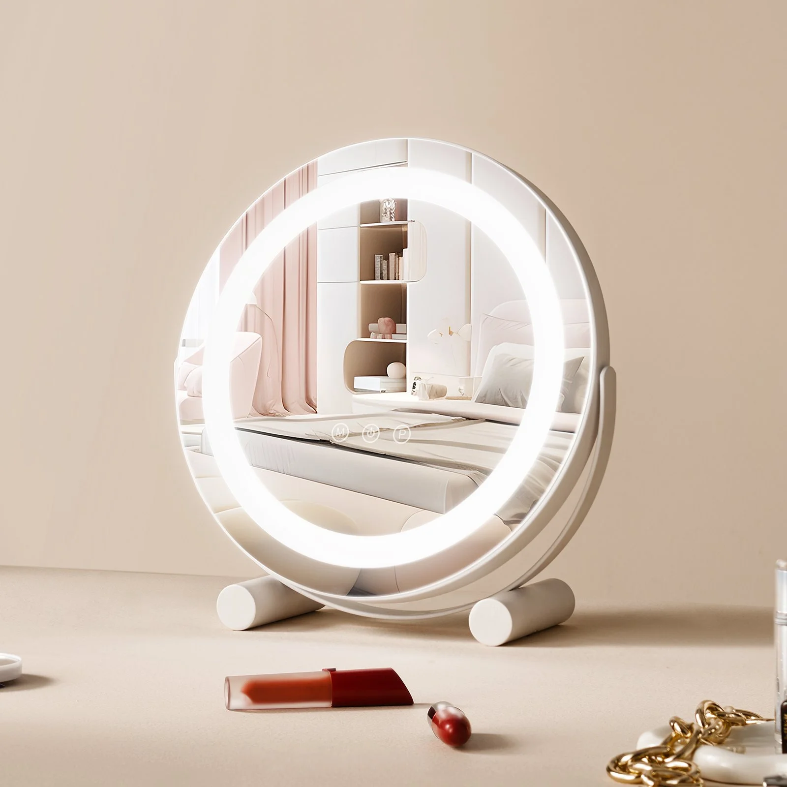 12" Vanity Mirror With Lights, LED Makeup Mirror 3 Color Lighting Modes, with 5X Magnification Mirror, Smart Touch Control, 360°Rotation,Round Lighted Makeup Mirror for Bedroom Tabletop (White)