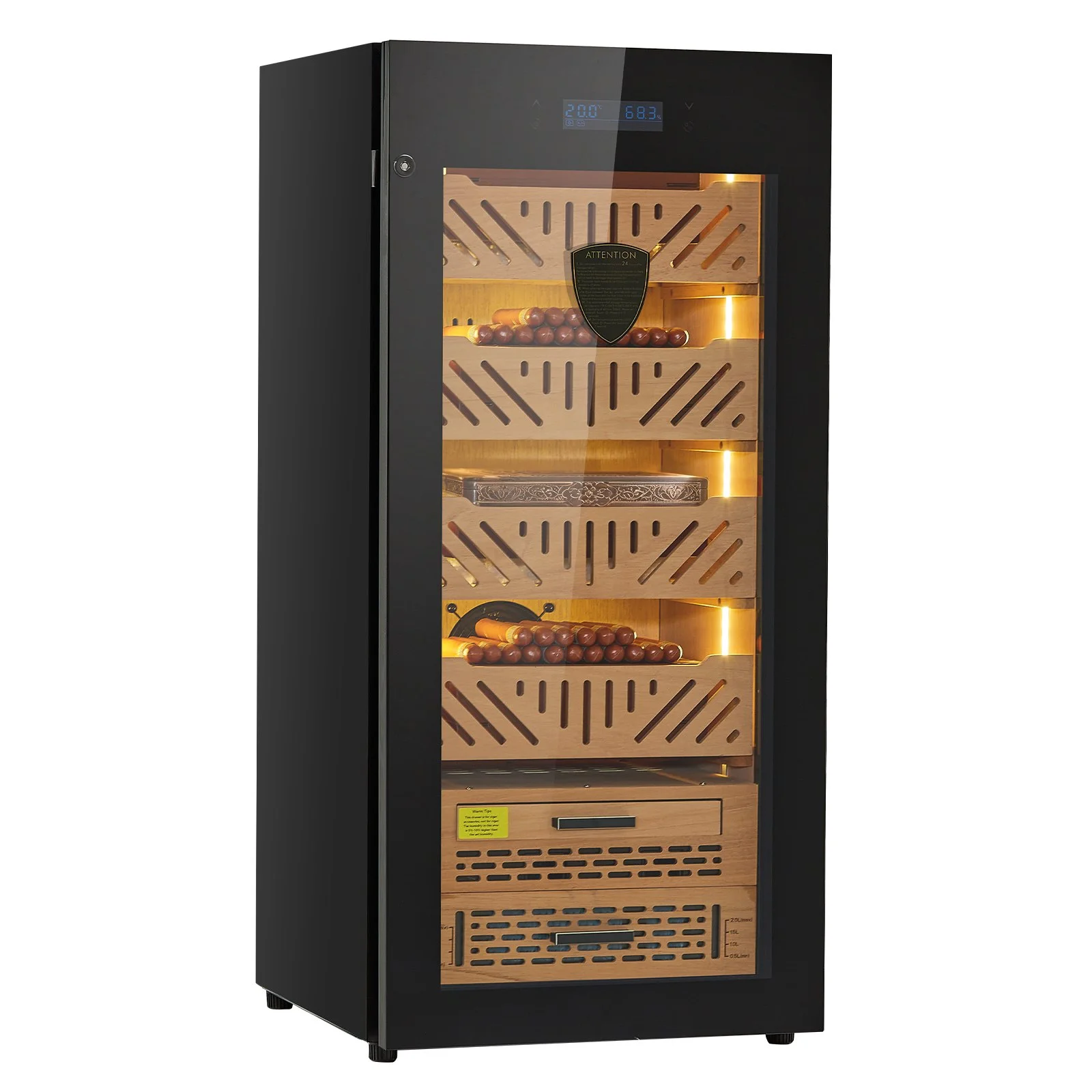 Electric Humidor, 105L, 1000 Counts Electric Cigar Humidor Cabinet with Compressor Cooling, Constant Humidity & Temperature Control, Spanish Cedar Wood Shelves & Drawers, 4 Layers, for Household