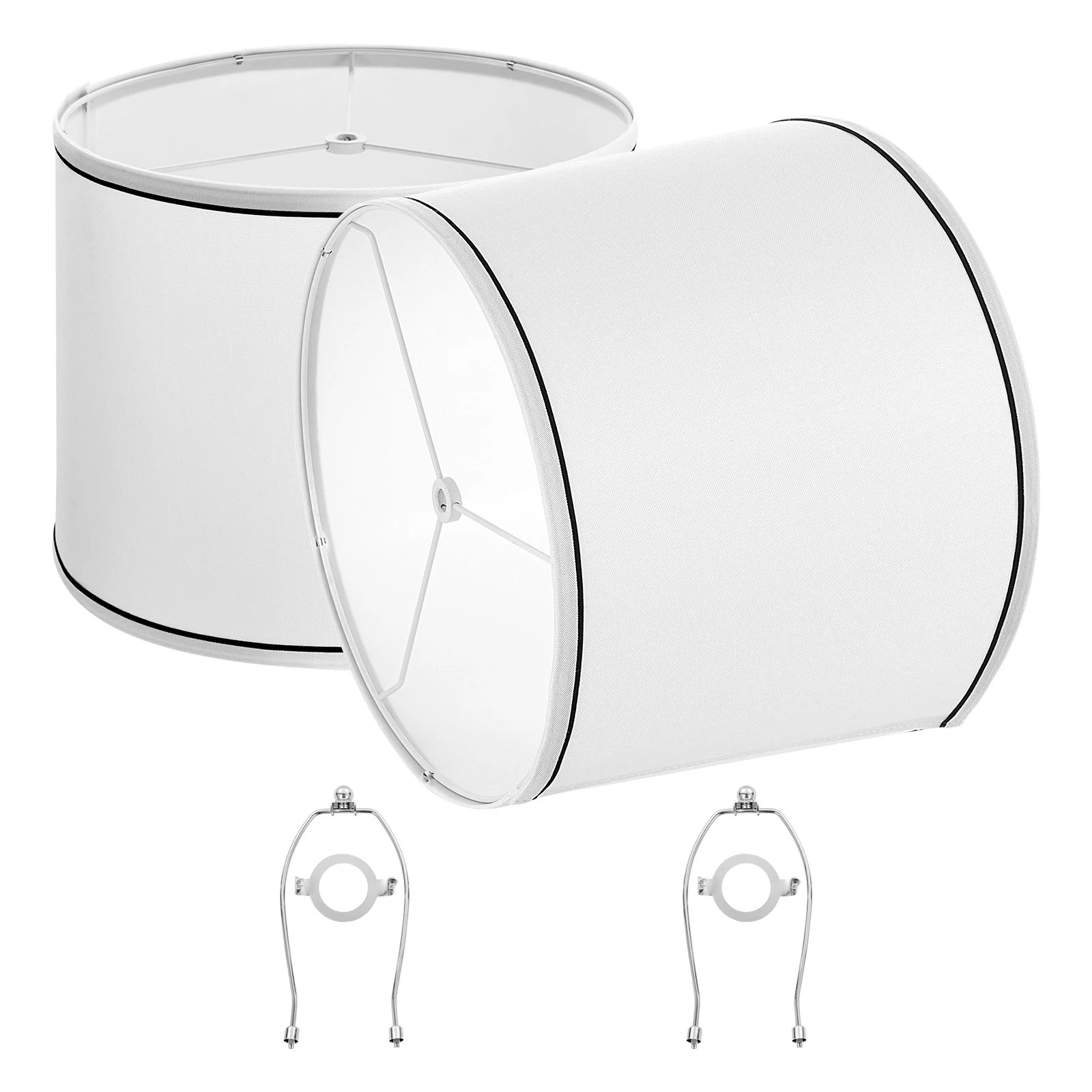 Lamp Shade 2 Set, 11 in Top x 13 in Bottom x 10 in High (Spider Fitter), Medium Lampshade with Harp, Replacement Lamp Shade for Table & Floor Lamps Pendant Lights, White with Black Edge