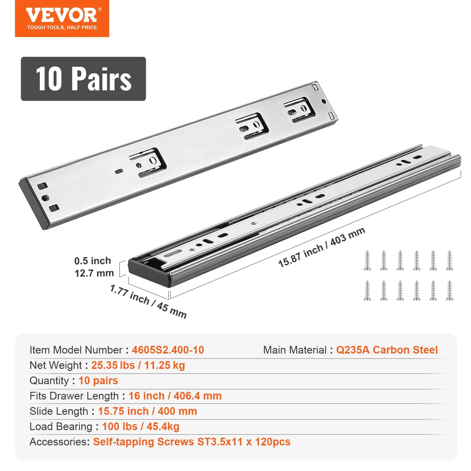 10 Pairs of 16 Inch Drawer Slides Side Mount Rails, Heavy Duty Full Extension Steel Track, Soft-Close Noiseless Guide Glides Cabinet Kitchen Runners with Ball Bearing, 100 Lbs Load Capacity - Image 12