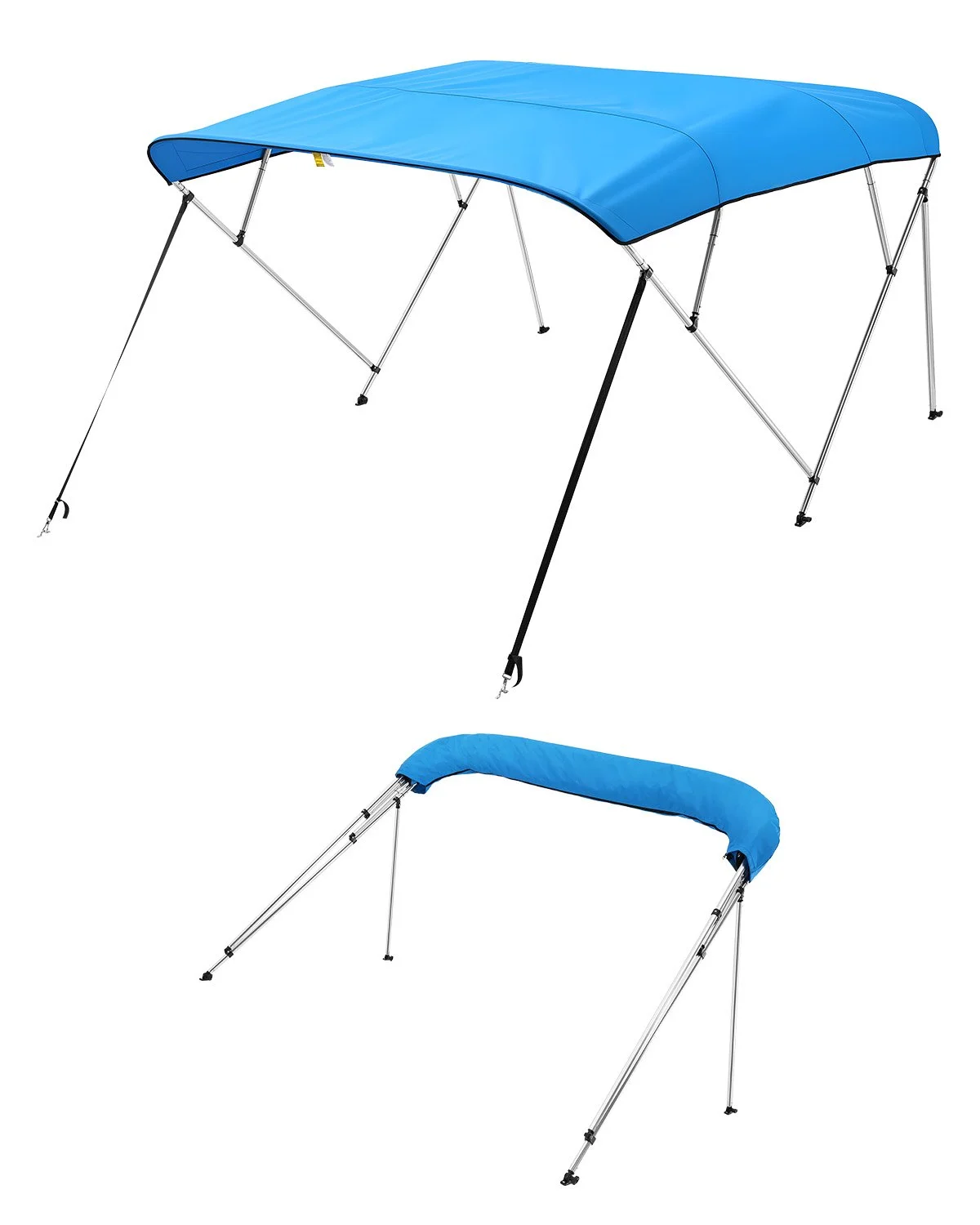 4 Bow Boat Bimini Tops, 600D Polyester Canopy with Aluminum Alloy Frame, Waterproof & Sun Shade Boat Awning Canopy with Storage Bag, 2 Support Poles, 4 Straps, 96"Lx(67"-72")Wx54"H, Pacific Blue