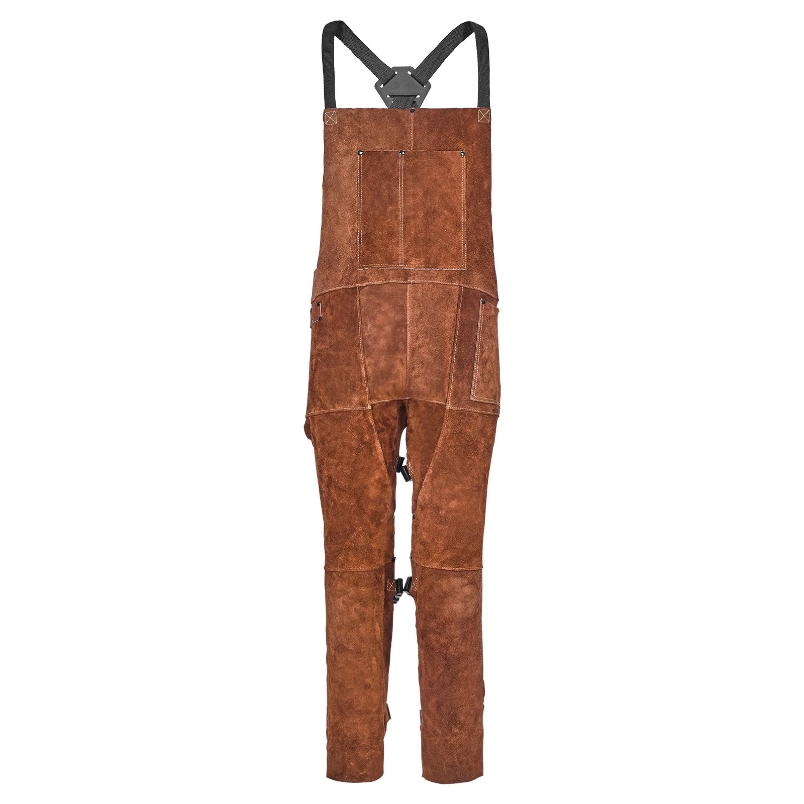 Leather Welding Apron Split Leg, Heavy Duty Cowhide Flame Resistant Welding Pants for Men Women, Heat-Resistant Safety Apron with 3 Pockets for Woodworking, Gardening, Blacksmithing, L-Size