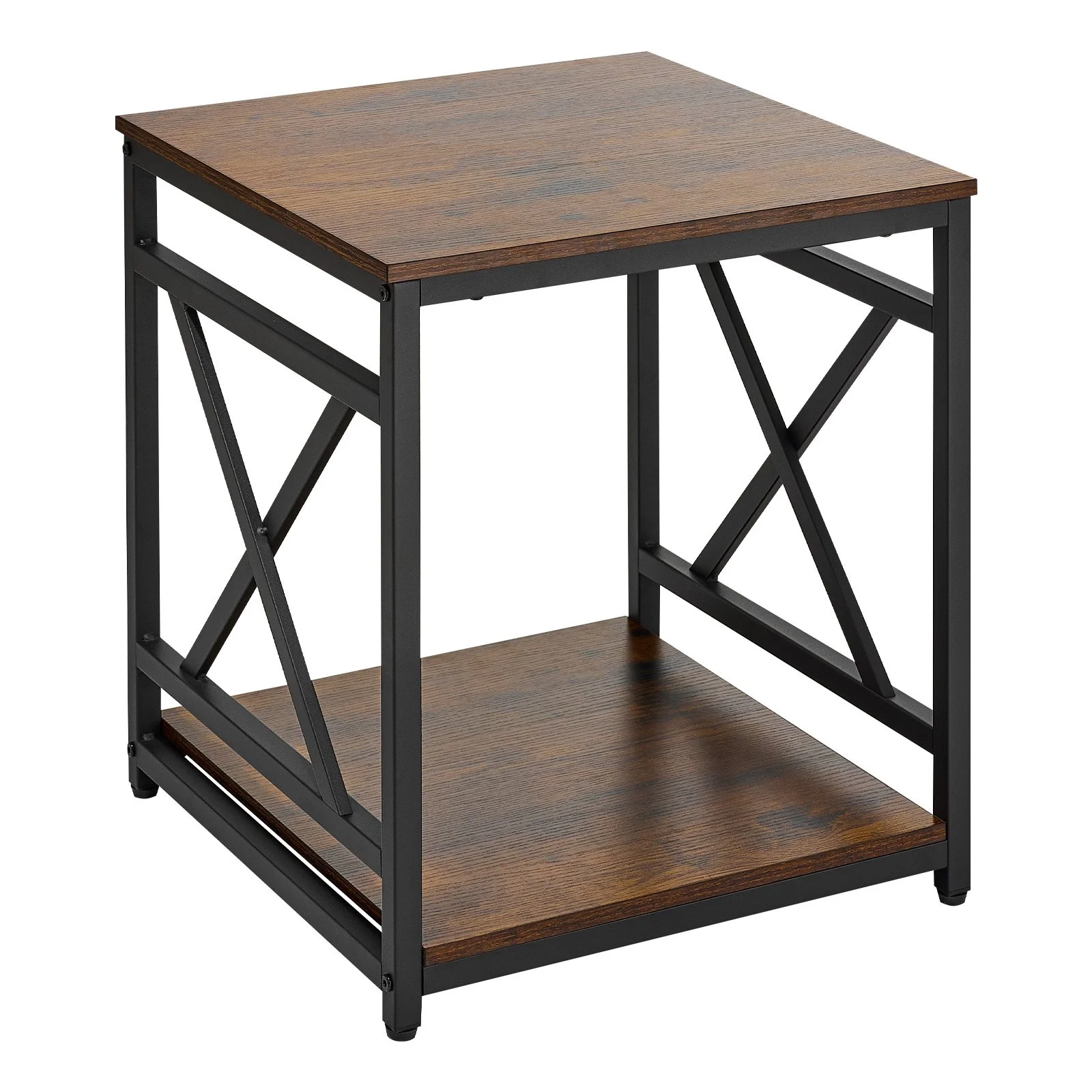 End Table, 2-Tier Square Side Table with Open Storage Shelves, Modern Nightstand Bedside Desk with X-Design Metal Frame, Wood Sofa Coffee Desk for Living Room, Bedroom, Office, Dorm, Brown - Image 6