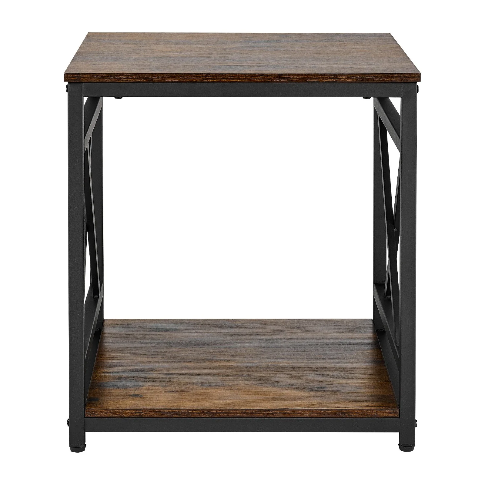 End Table, 2-Tier Square Side Table with Open Storage Shelves, Modern Nightstand Bedside Desk with X-Design Metal Frame, Wood Sofa Coffee Desk for Living Room, Bedroom, Office, Dorm, Brown - Image 5