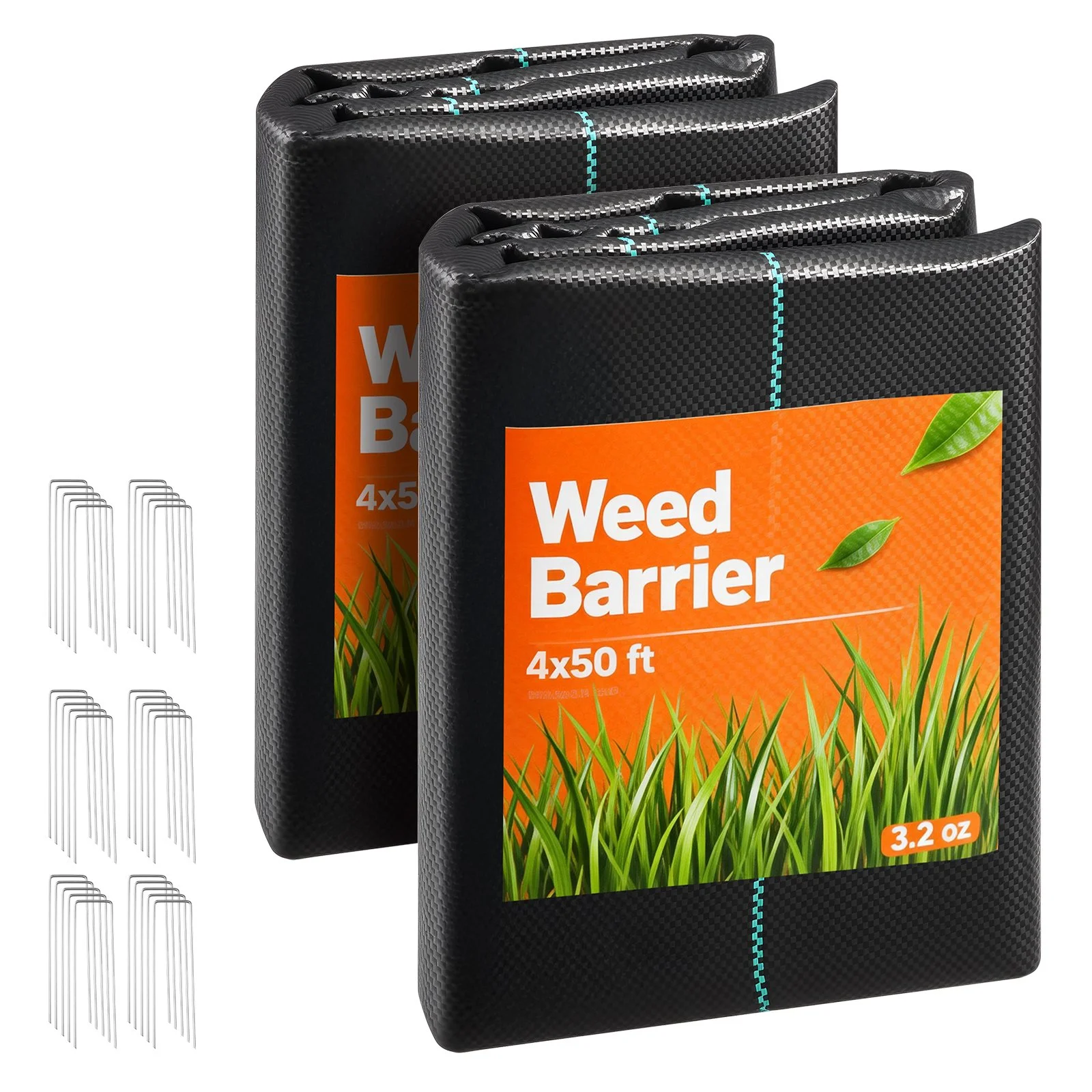 Weed Barrier Fabric Heavy Duty, 2 Packs 4x50FT 3.2oz Weed Blocker Fabric, Woven Landscape Fabrics, Garden Fabrics Weeds Barrier, Weeds Control Ground Cover, Geotextile Webbing, Black