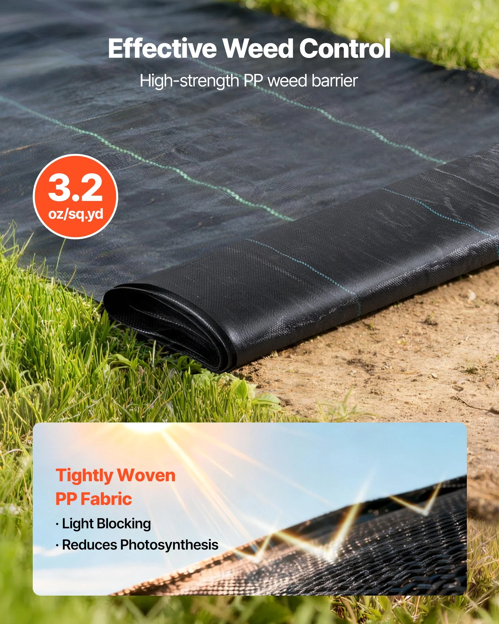 Weed Barrier Fabric Heavy Duty, 2 Packs 4x50FT 3.2oz Weed Blocker Fabric, Woven Landscape Fabrics, Garden Fabrics Weeds Barrier, Weeds Control Ground Cover, Geotextile Webbing, Black - Image 7