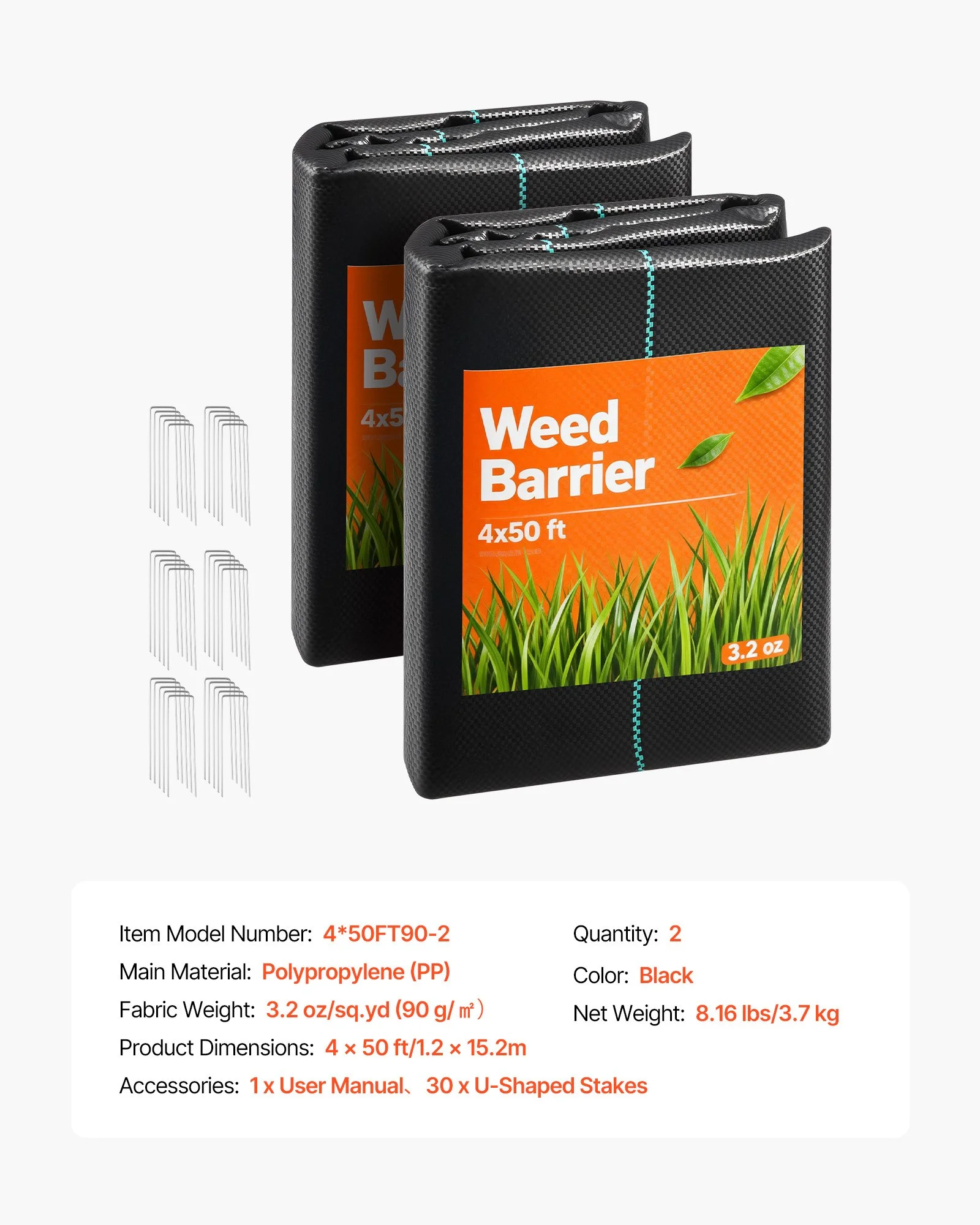 Weed Barrier Fabric Heavy Duty, 2 Packs 4x50FT 3.2oz Weed Blocker Fabric, Woven Landscape Fabrics, Garden Fabrics Weeds Barrier, Weeds Control Ground Cover, Geotextile Webbing, Black - Image 12