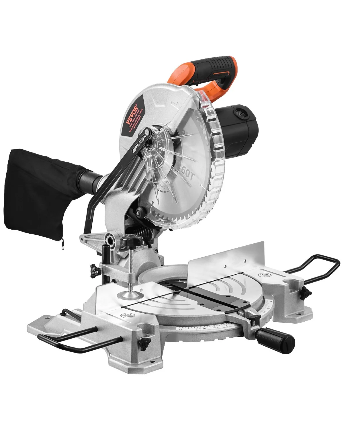 Compound Miter Saw, 10-Inch Blade, 15 Amp Motor, 60-Tooth, Corded Single Bevel 0-45°, LED Precision Alignment, Angle Adjustable, Lightweight Cast Aluminum Base, for Wood, Composite Decking