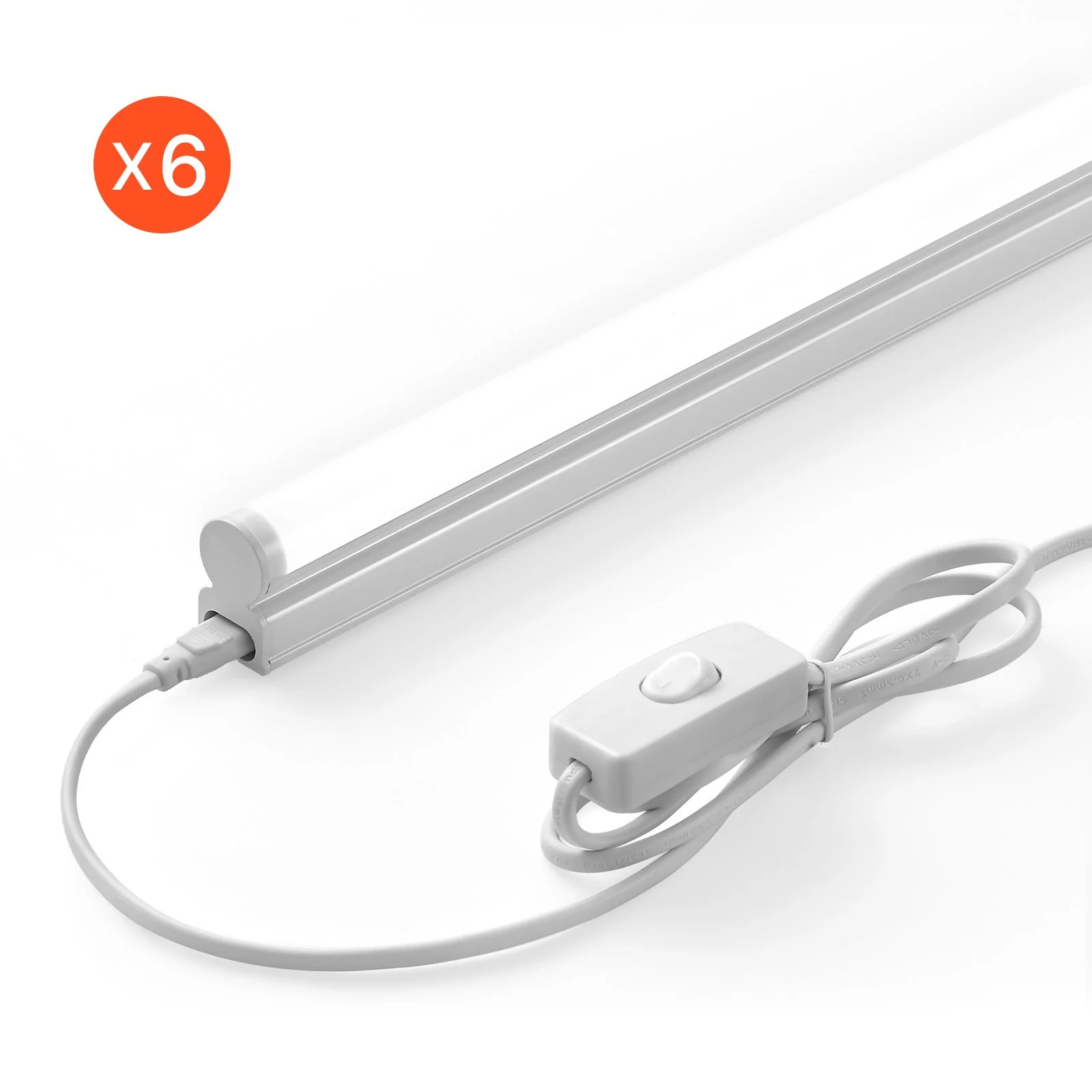 LED Shop Light, 6 Pack T5 Integrated Single Fixture, 4FT, 2200lm, 6500K Linkable LED Tube Light, Corded Electric with ON/Off Switch, Suitable for Garage Warehouse Workbench Workshop