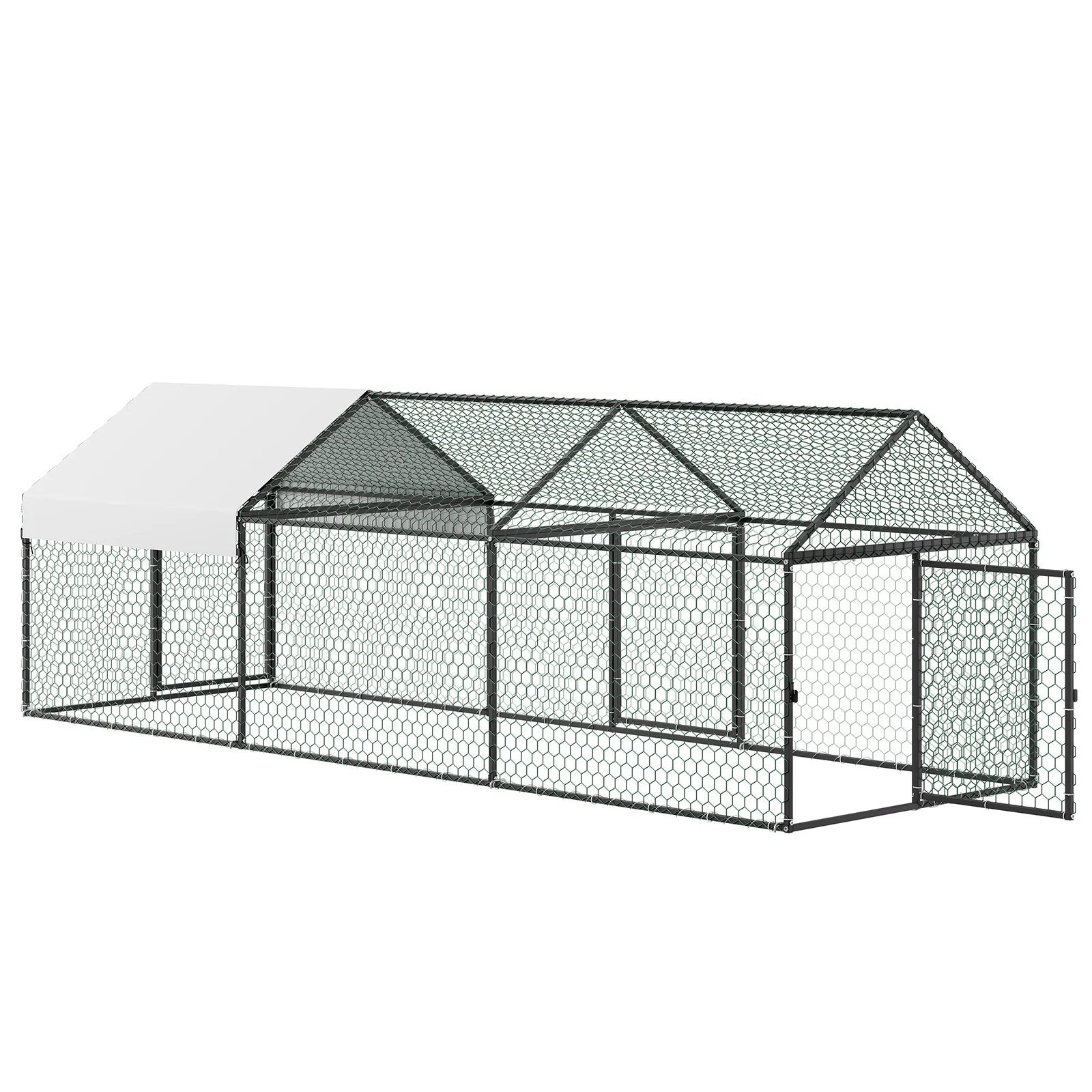 Metal Chicken Coop for 6-8 Chickens, 3.3 x 9.8 x 3.3 ft, Small Chicken Cage with Waterproof Cover & 3 Doors, Spire Roof Poultry Run Compatible with Wooden Coops, for Rabbit Hen Goose Duck - Image 7