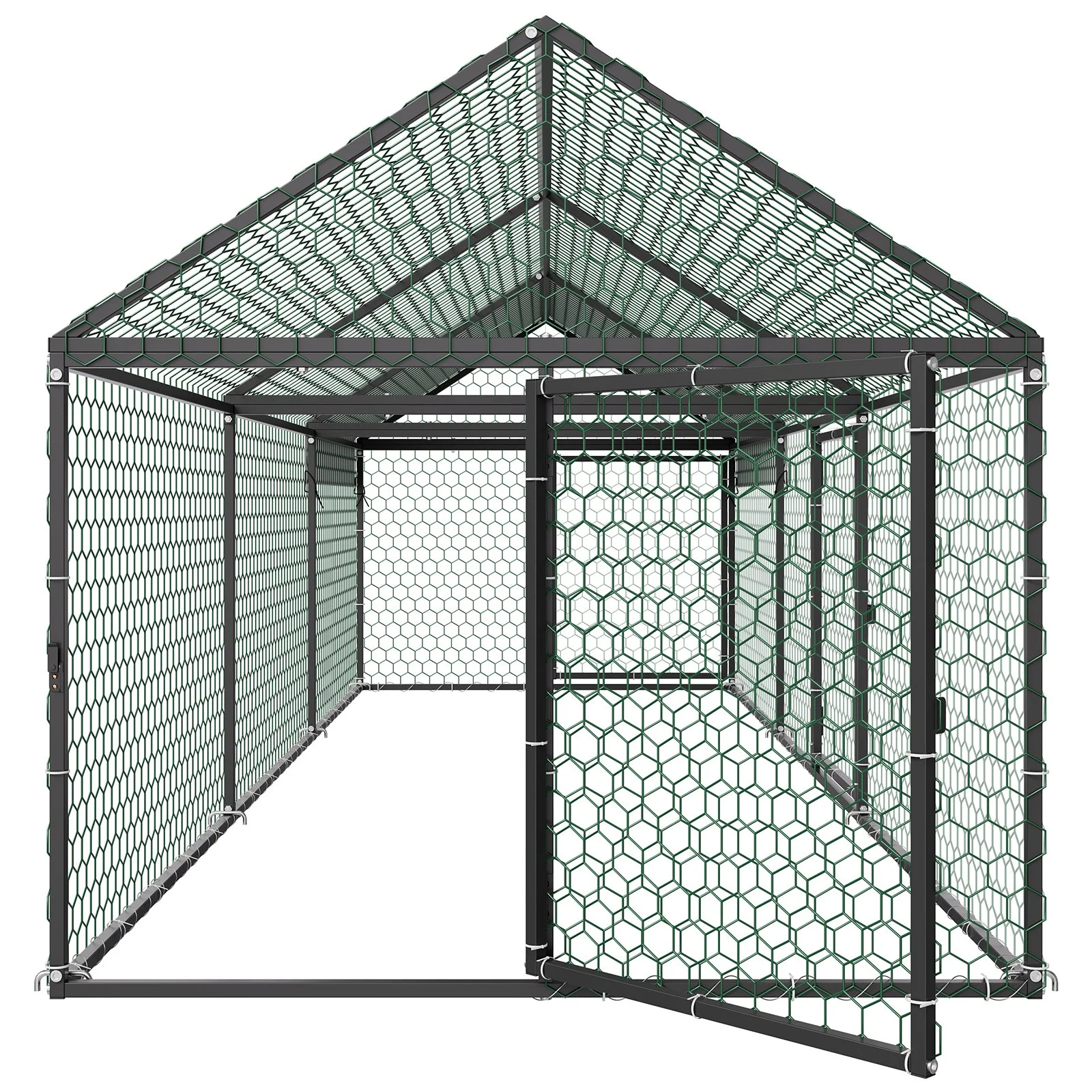 Metal Chicken Coop for 6-8 Chickens, 3.3 x 9.8 x 3.3 ft, Small Chicken Cage with Waterproof Cover & 3 Doors, Spire Roof Poultry Run Compatible with Wooden Coops, for Rabbit Hen Goose Duck - Image 12