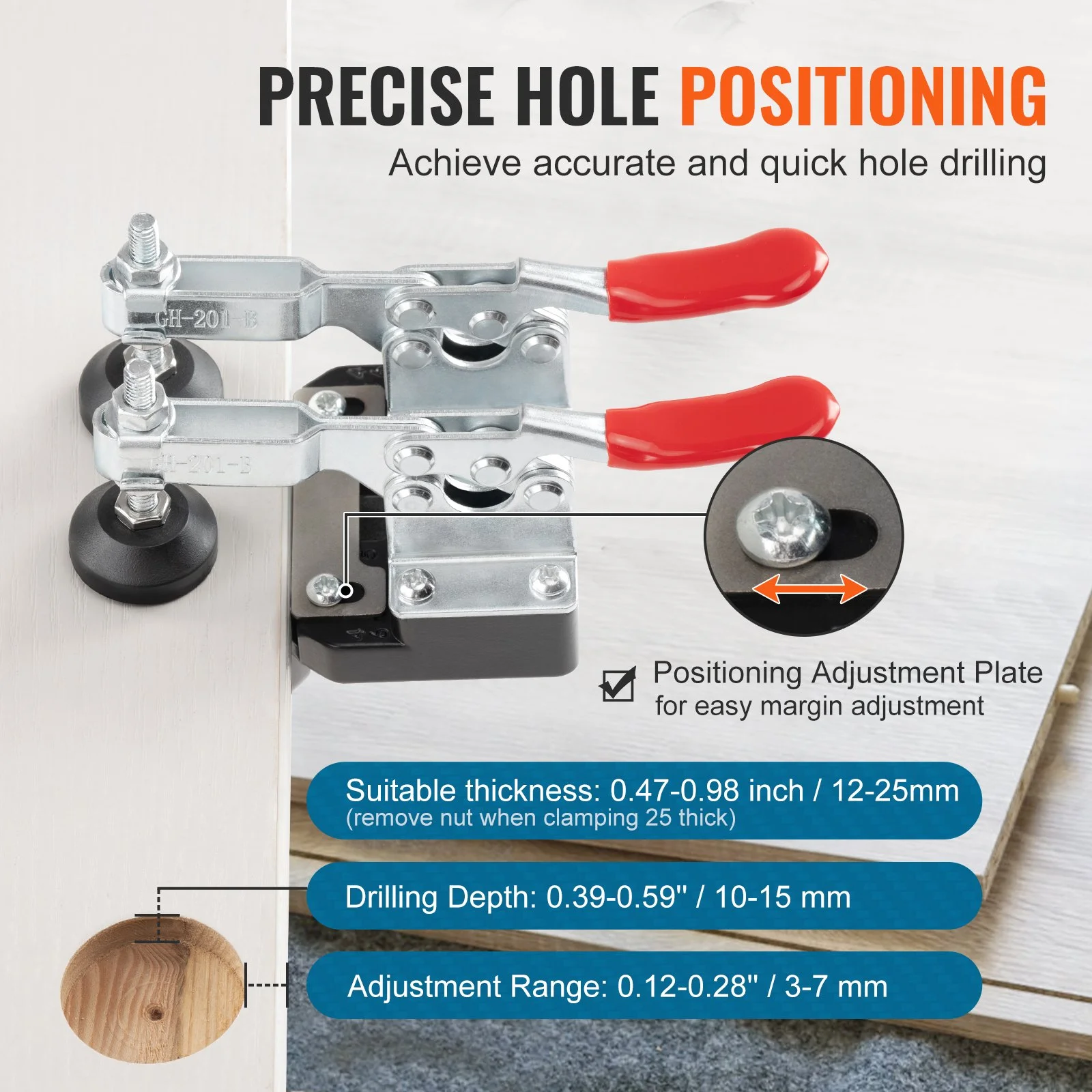 35 mm Concealed Door Hinge Jig, Aluminum Alloy Cabinet Hinge Jig, Accurate Locking Dual Clamp Fixation Hinge Drill Jig with Accessories, Woodworking Tool for Doors Cabinets Hinges Mounting - Image 8