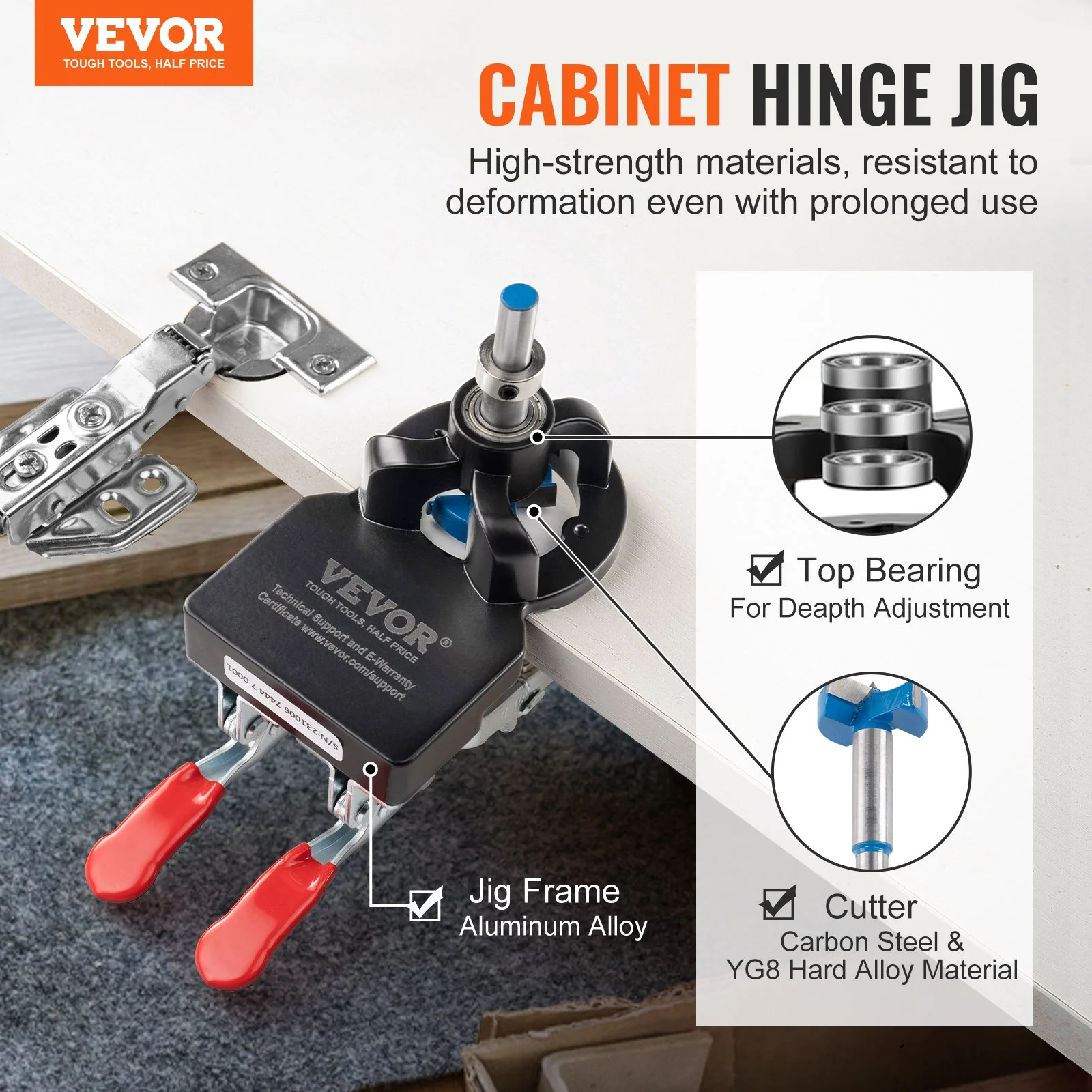 35 mm Concealed Door Hinge Jig, Aluminum Alloy Cabinet Hinge Jig, Accurate Locking Dual Clamp Fixation Hinge Drill Jig with Accessories, Woodworking Tool for Doors Cabinets Hinges Mounting - Image 7