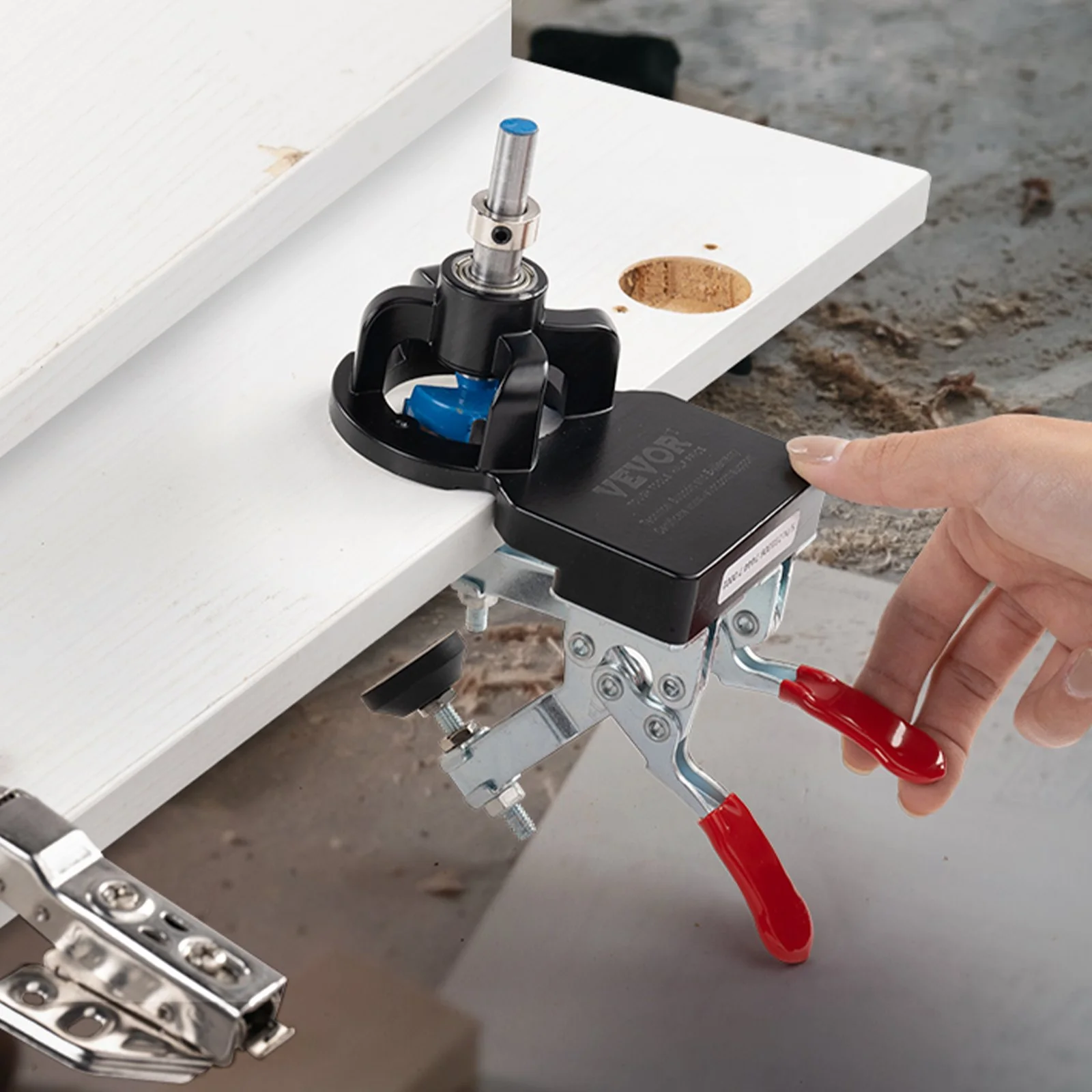 35 mm Concealed Door Hinge Jig, Aluminum Alloy Cabinet Hinge Jig, Accurate Locking Dual Clamp Fixation Hinge Drill Jig with Accessories, Woodworking Tool for Doors Cabinets Hinges Mounting - Image 3