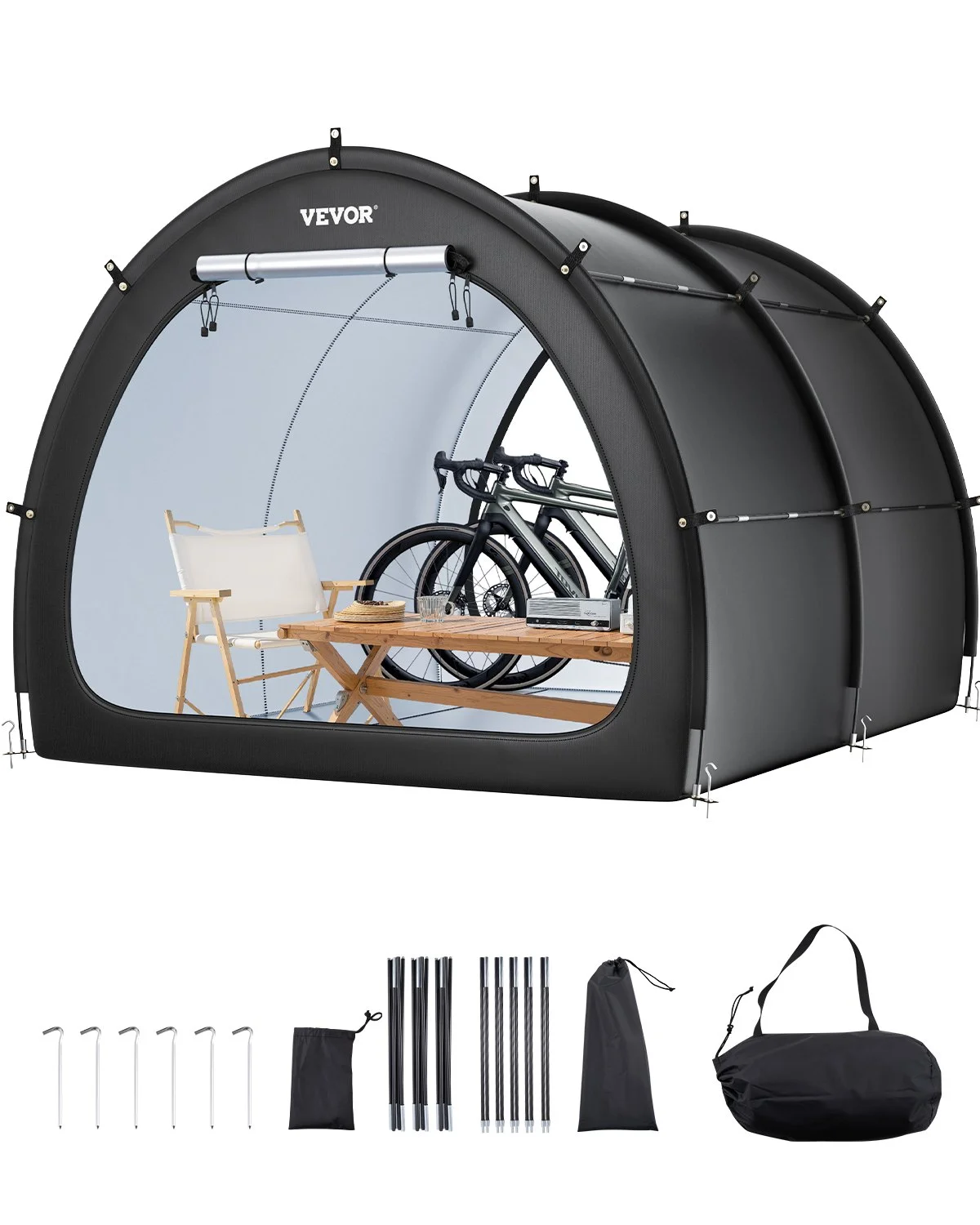 Bike Storage Tent, 5+ Bikes, Outdoor Spacious Bike Storage Tent with Ventilated Window, Waterproof Fan-Shaped Bike Tent with High Strength Fiberglass & Dual Zippers, Fit for Bicycle