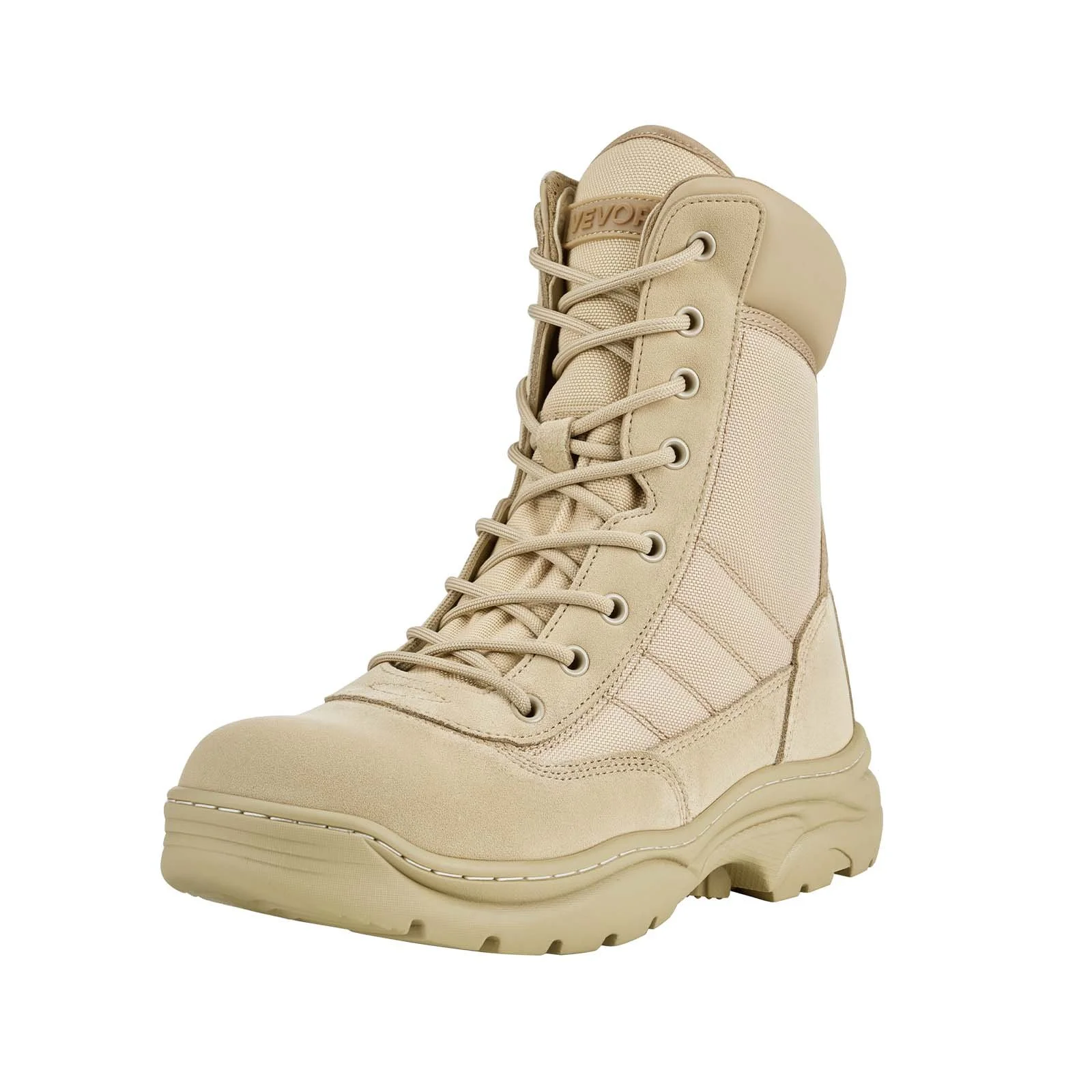 Men's Military Tactical Boots, 8 inch Combat Hiking Work Boots, Lightweight & Breathable Side Zipper Motorcycle Interceptor Trooper Boot, for Outdoor Security, US Size 11 Sand-colored