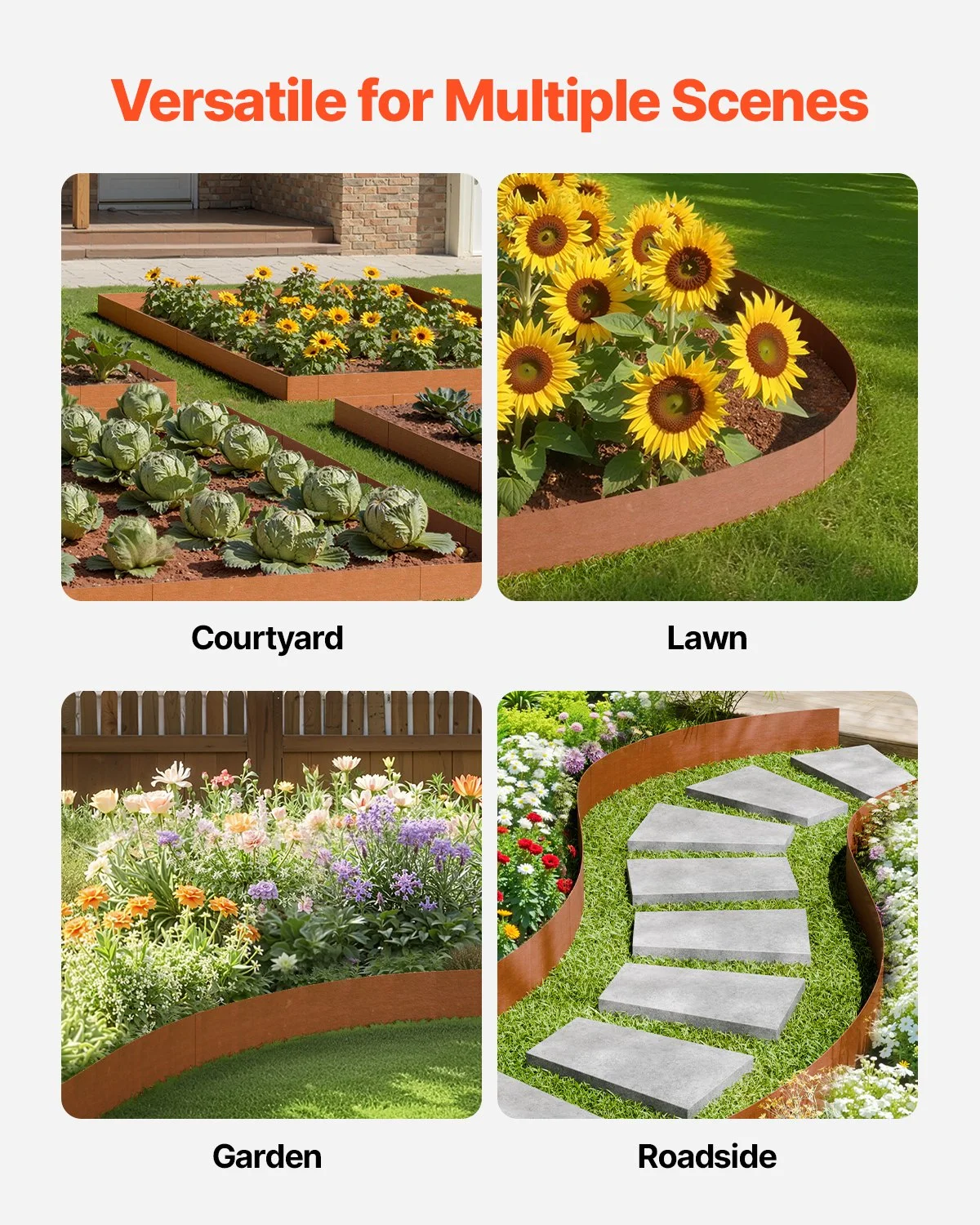 Steel Landscape Edging, 6 Packs 40 x 6 in Weather-Resistant & Pre-Rust Metal Landscape Edging, Bendable Garden Edging Border, Heavy Duty Lawn Edging, Flower Bed Yard Pathway Divider - Image 6