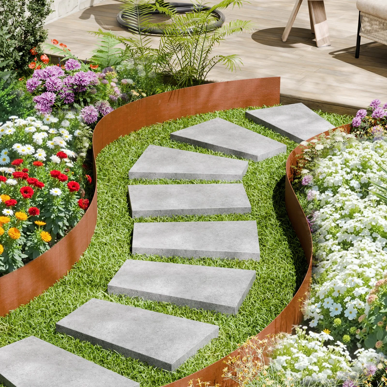 Steel Landscape Edging, 6 Packs 40 x 6 in Weather-Resistant & Pre-Rust Metal Landscape Edging, Bendable Garden Edging Border, Heavy Duty Lawn Edging, Flower Bed Yard Pathway Divider - Image 8