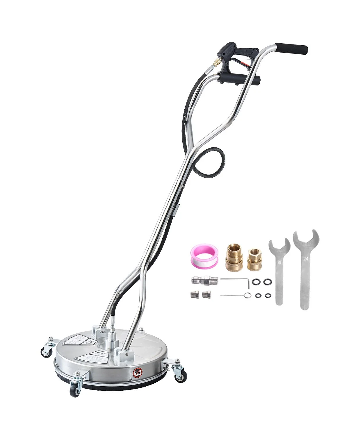 18" Pressure Washer Surface Cleaner, Stainless Steel Pressure Washer Attachments with 4 Wheels, 4000 Max PSI, 3/8 Quick Connector, 2 Spray Nozzles, Dual Handle, for Concrete, Patio, Sidewalk