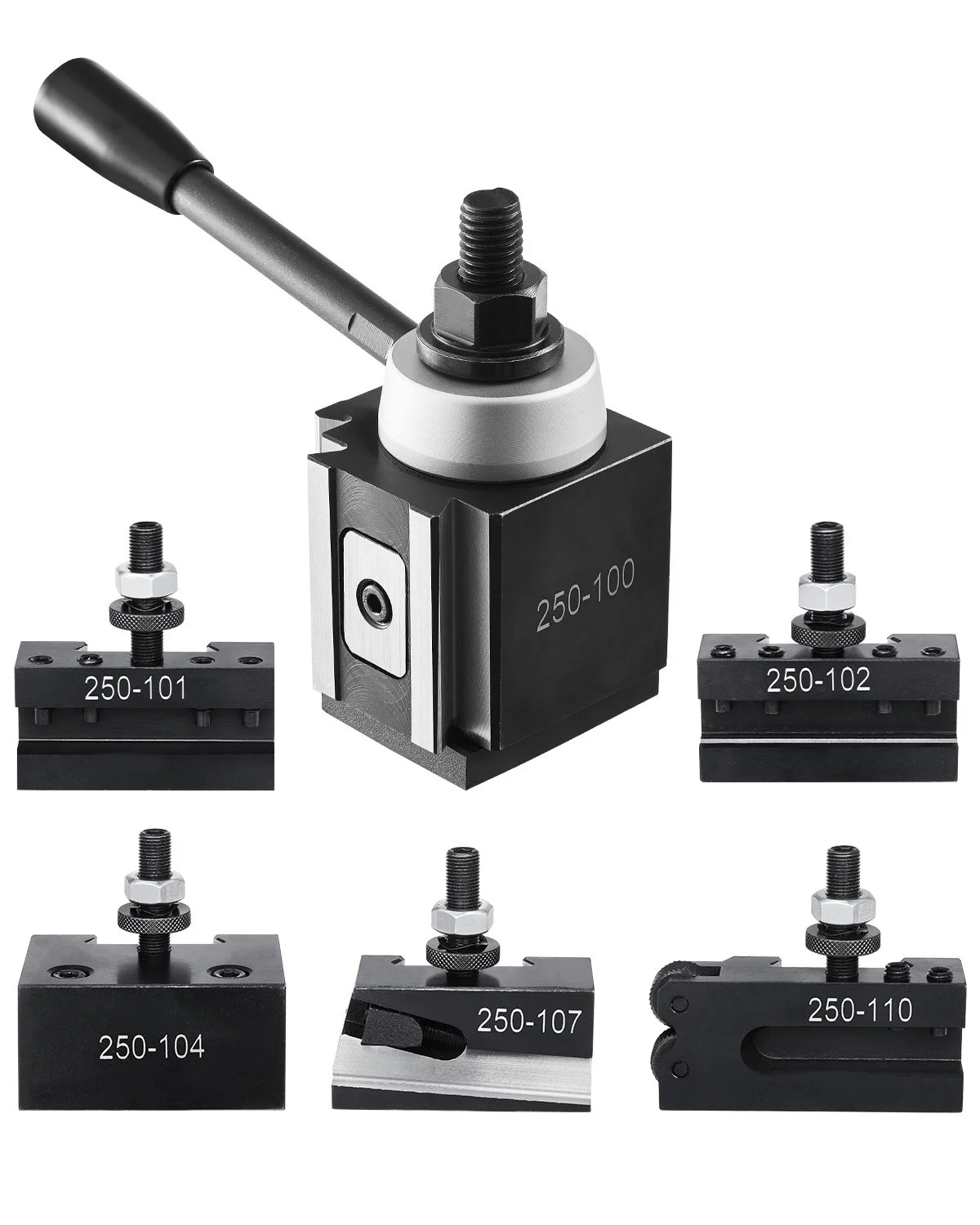 Quick Change Tool Post Set, 6 Pcs, Includes Lathe Tool Holders, Piston Type Tool Post with Turning Tool Holder Accessories, Fit for Mini Lathe & Metal Lathe 6"-12" Swing, Durable Steel Material