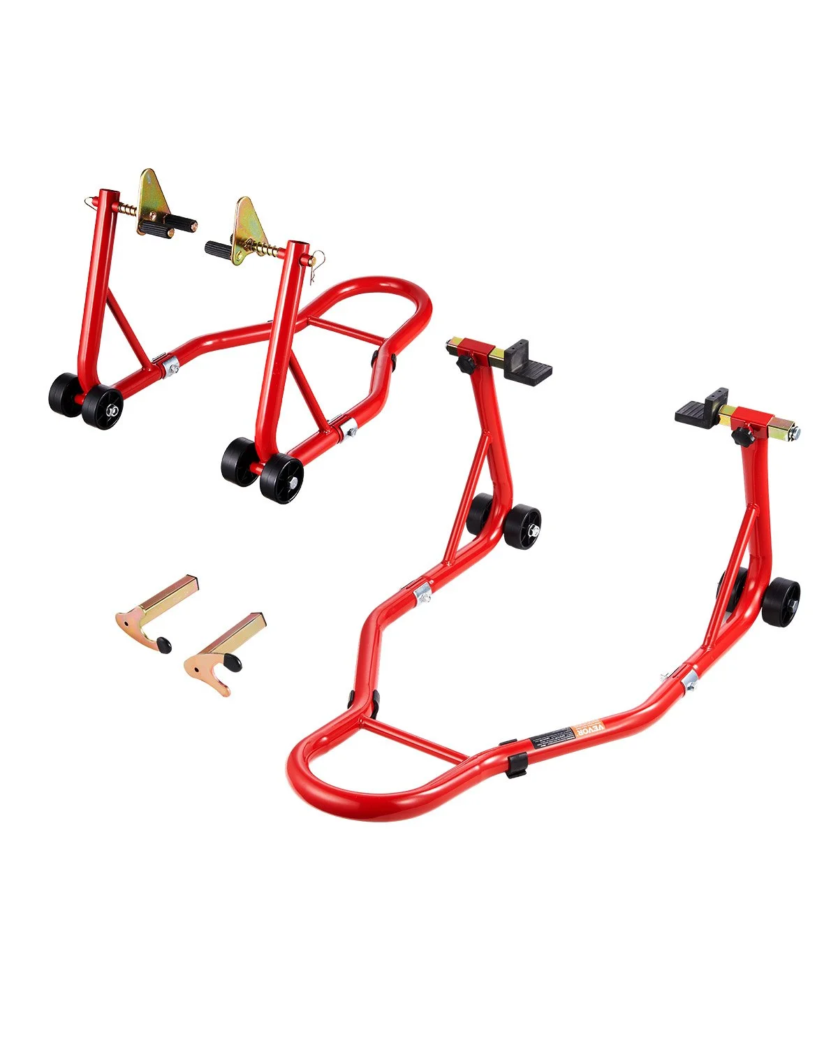 Motorcycle Stand Lift, 850lbs Capacity Front Rear Combo Stand Lift, Front Wheel Dual-Fork Stand, Rear U+L Fork Swingarm Spool Stand, for Most Yamaha Honda Kawasaki Suzuki Motorcycles, Red