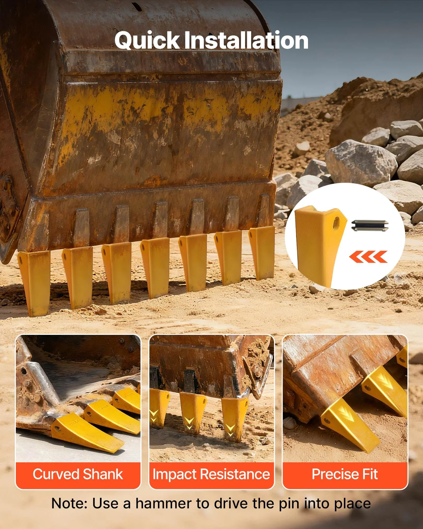 Excavator Bucket Teeth with Pins, 10 Pack 5.79 in Bucket Tooth Set Compatible with 23 & 230 Series Excavators, Heavy Duty Bolt on Digging Buckets Teeth for Skid Steer & Mini Excavators - Image 3