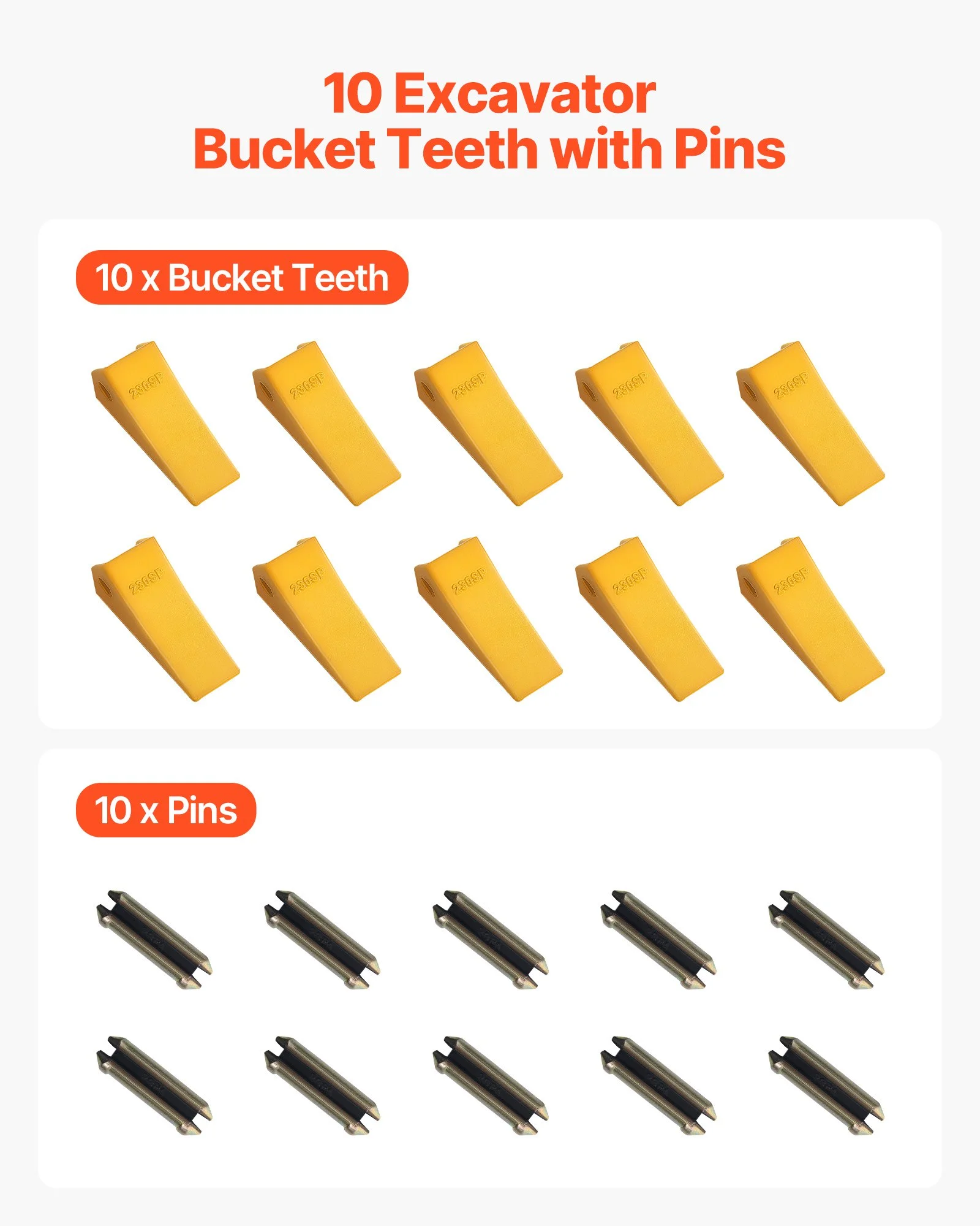 Excavator Bucket Teeth with Pins, 10 Pack 5.79 in Bucket Tooth Set Compatible with 23 & 230 Series Excavators, Heavy Duty Bolt on Digging Buckets Teeth for Skid Steer & Mini Excavators - Image 6