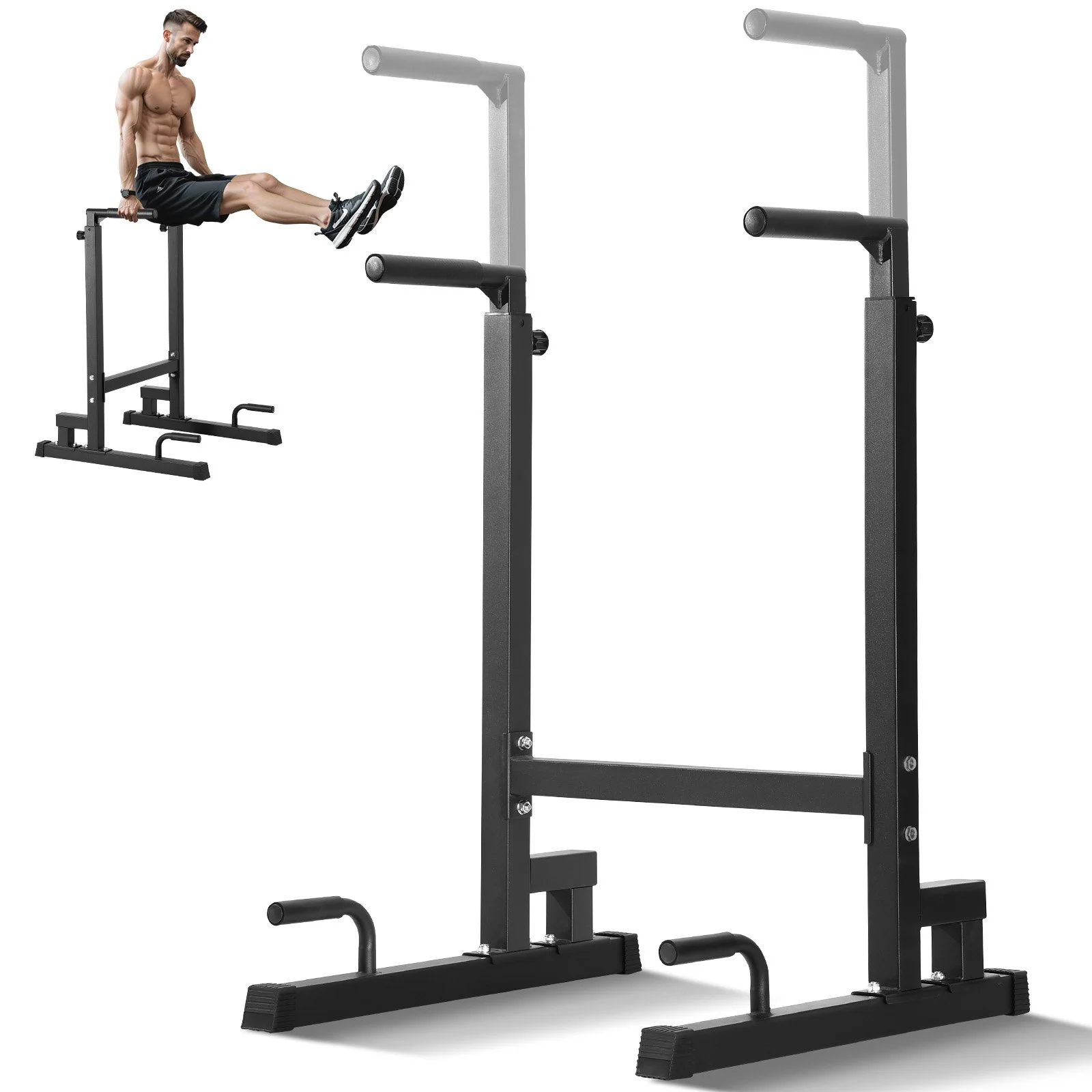 Dip Bar, 500 lbs Capacity, Heave Duty Dip Stand Station with Adjustable Height, Fitness Workout Dip Bar Station Stabilizer Parallette Push Up Stand, Parallel Bars for Strength Training Home Gym