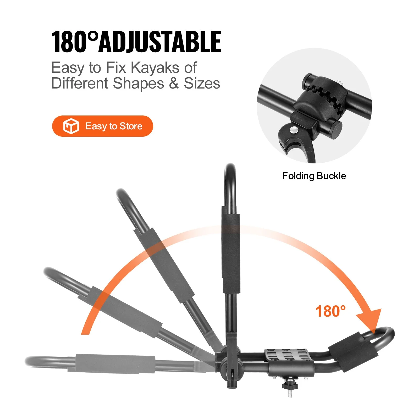 Kayak Roof Rack 2 Pairs J-Bar, Soft Roof Rack Quick Folding, Top Mount Tie Down, Carrier for kayak, Surf Board, Canoe, SUP, Ski Board, Mount on Car, SUV, Truck, 2 Kayaks - Image 11