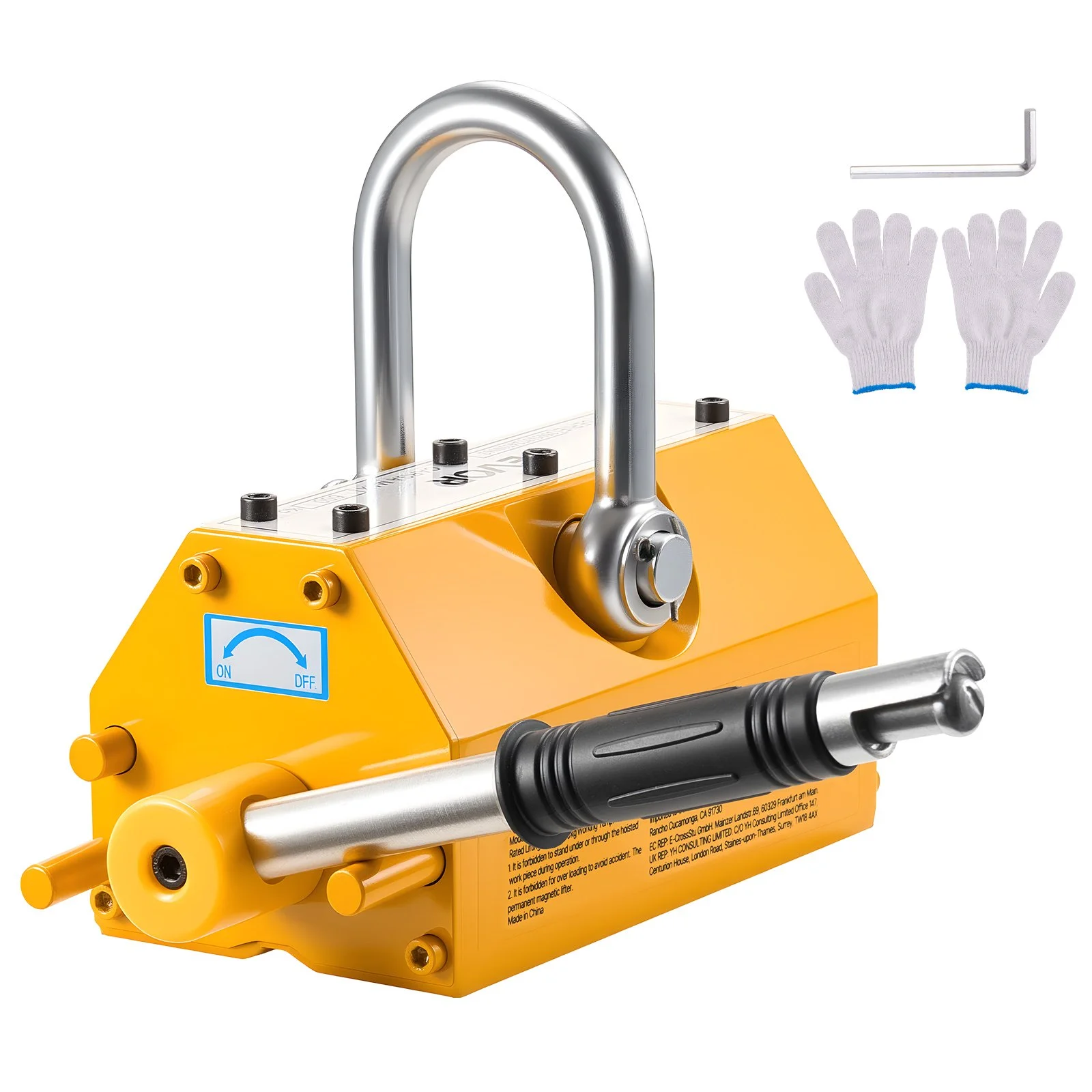 Permanent Magnetic Lifter, 1320 lbs Pulling Capacity, Heavy Duty N42 Neodymium Lifting Magnet with Release Handle and Steel Hook, Used in Shop Crane and Hoist, for Lifting Plate Steel, Board