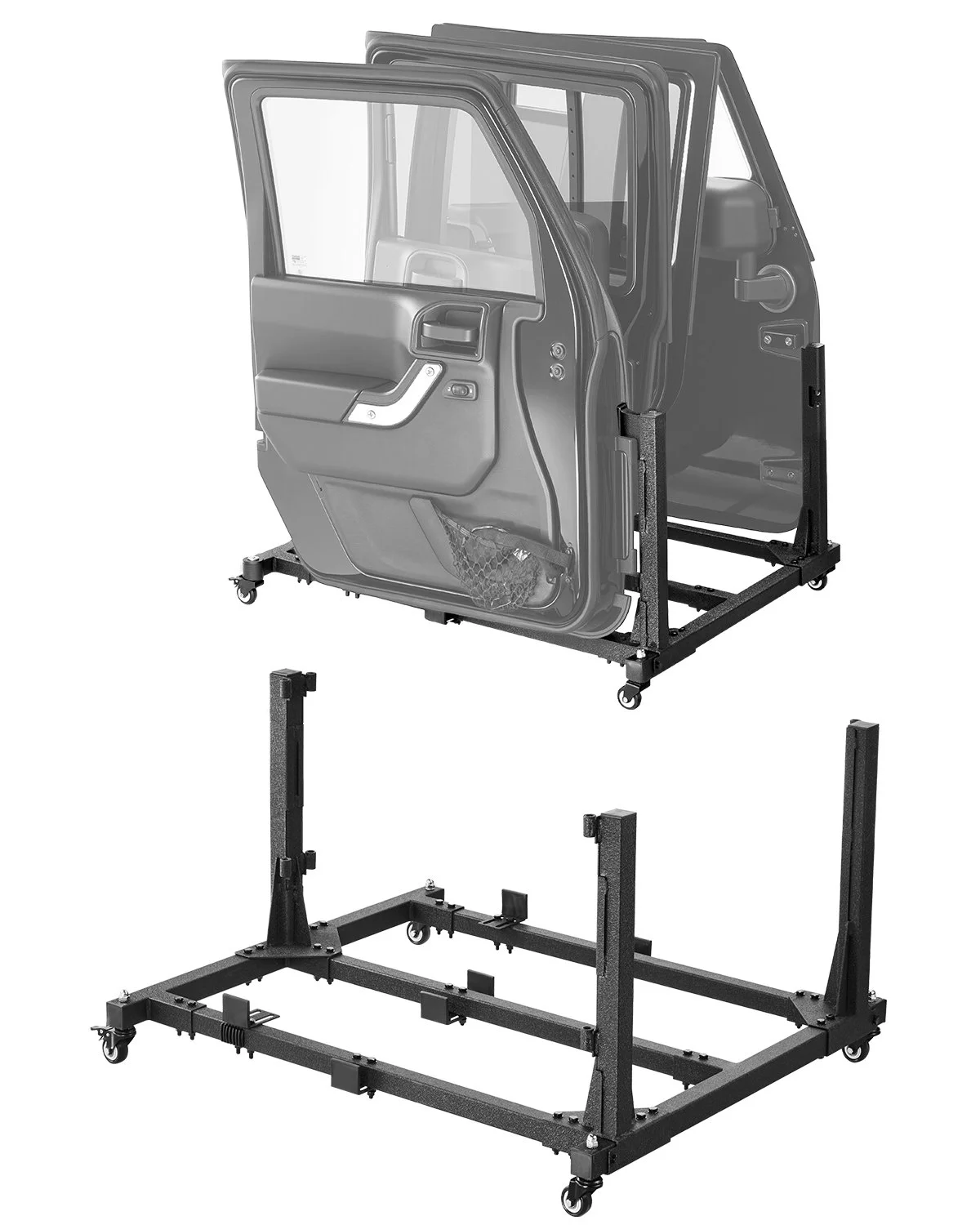Jeep Door Storage Cart, 4 Doors Moveable Storage Cart Rack with Thickened Rubber Cushion, Sturdy Car Door Holder Cart Fit for Jeep Wrangler JK JKU JL Gladiator