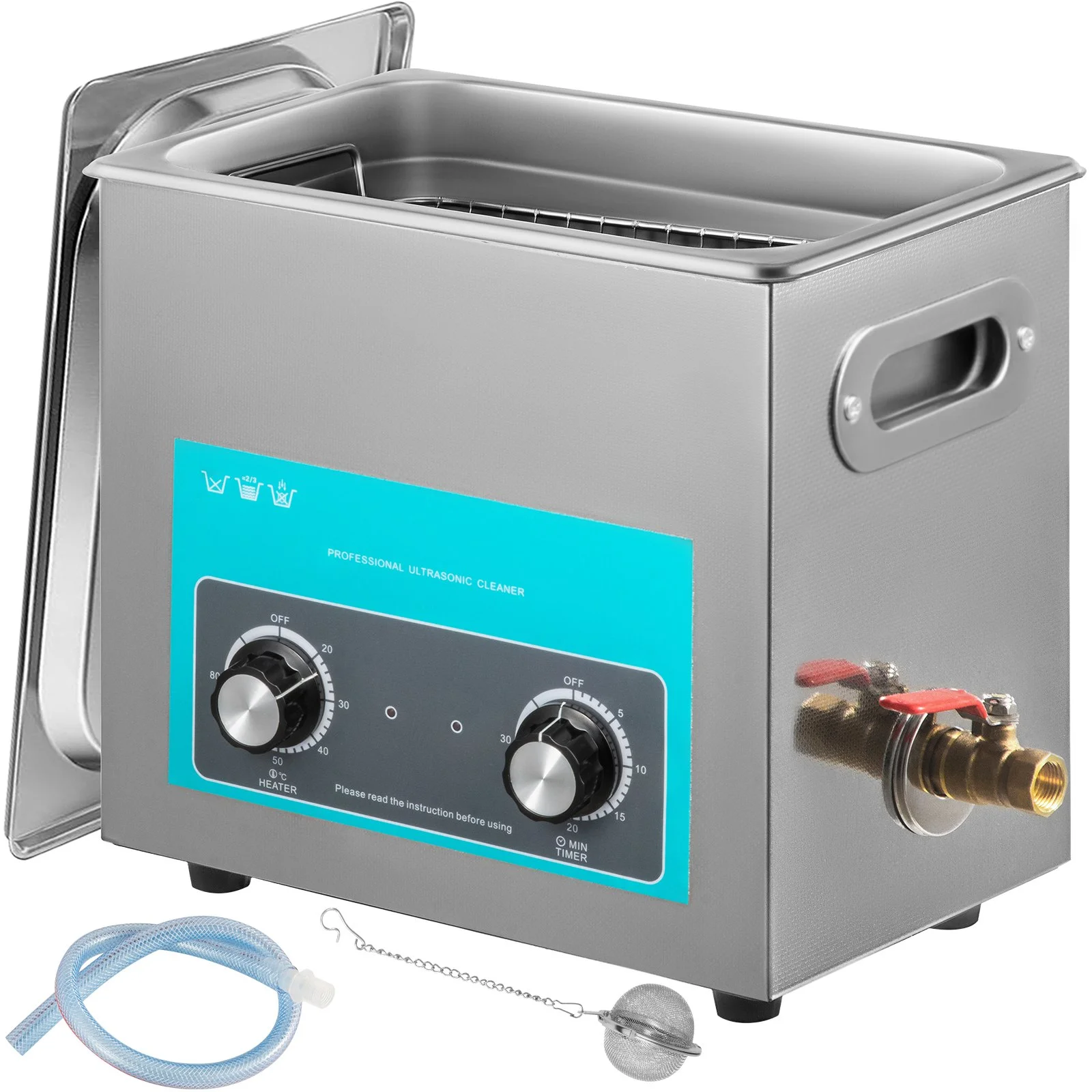 6L Ultrasonic Cleaner, 304 Stainless Steel Professional Knob Control, Ultrasonic Cleaner with Heater Timer for Jewelry Watch Glasses Circuit Board Dentures Small Parts Dental Instrument