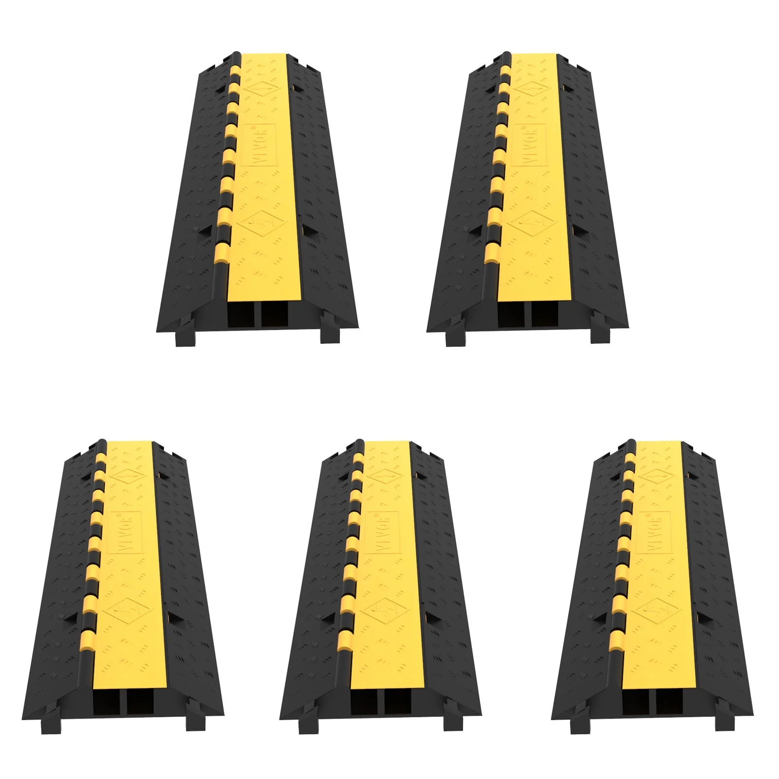 5-Set Rubber Cable Guard, Dual-Channel, Durable 66,000 lbs Capacity, Wire & Hose Protection Speed Bump for Driveways (2-Channel, 5 Sets-66,000 lbs)