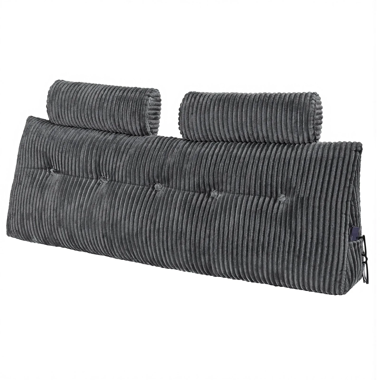 Headboard Pillow, Queen Size Wedge Headboard Pillow with 2 Side Pockets and 2 Headrests, Bed Wedge Pillow with Washable Flannel Cloth, for Reading, Gaming, Resting, Working in Bed, Grey